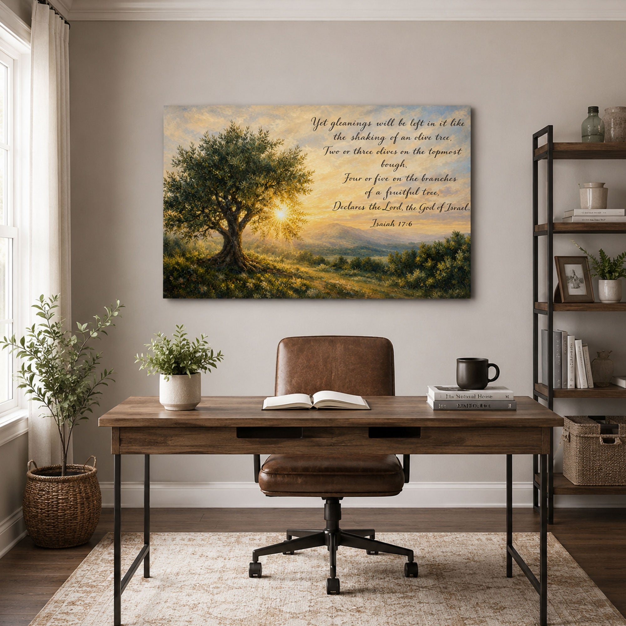 Isaiah 17:6 Bible Verse Canvas Print, Olive Tree Christian Scripture Wall Art, Faith Home Decor Gift
