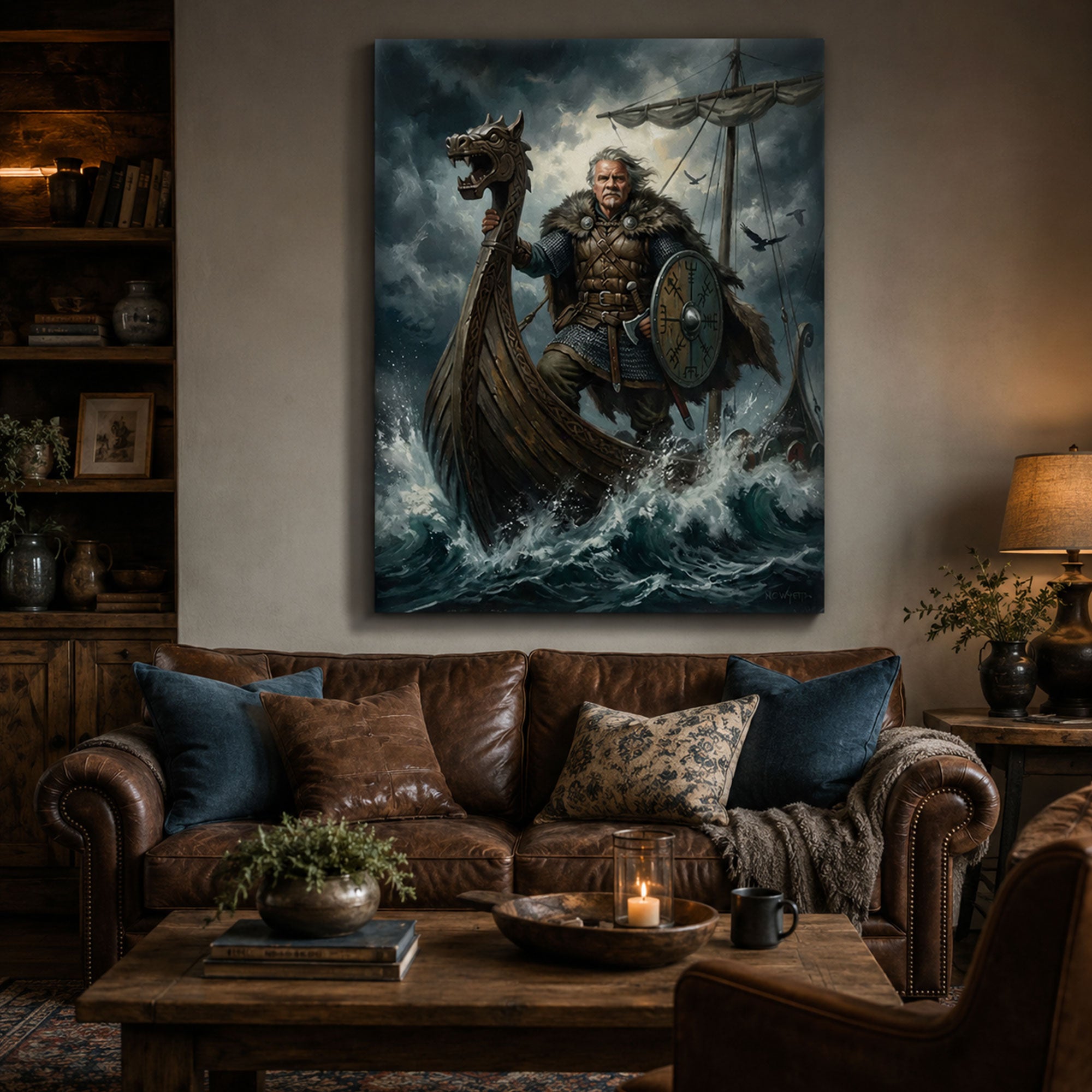 Custom Face For Dad Storm Saga Canvas, Personalized Viking Sea Warrior Portrait, Funny Father’s Day Gift