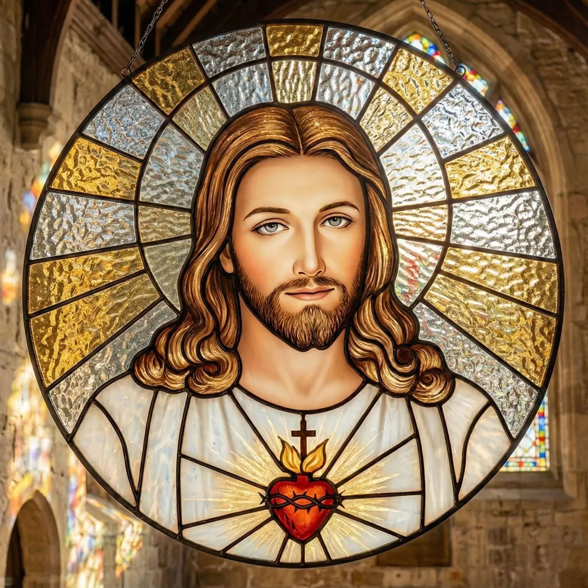 Sacred Heart of Jesus Stained Glass Suncatcher, Christian Window Hanging, Religious Sun Catcher, Catholic Home Decor, Faith Gift