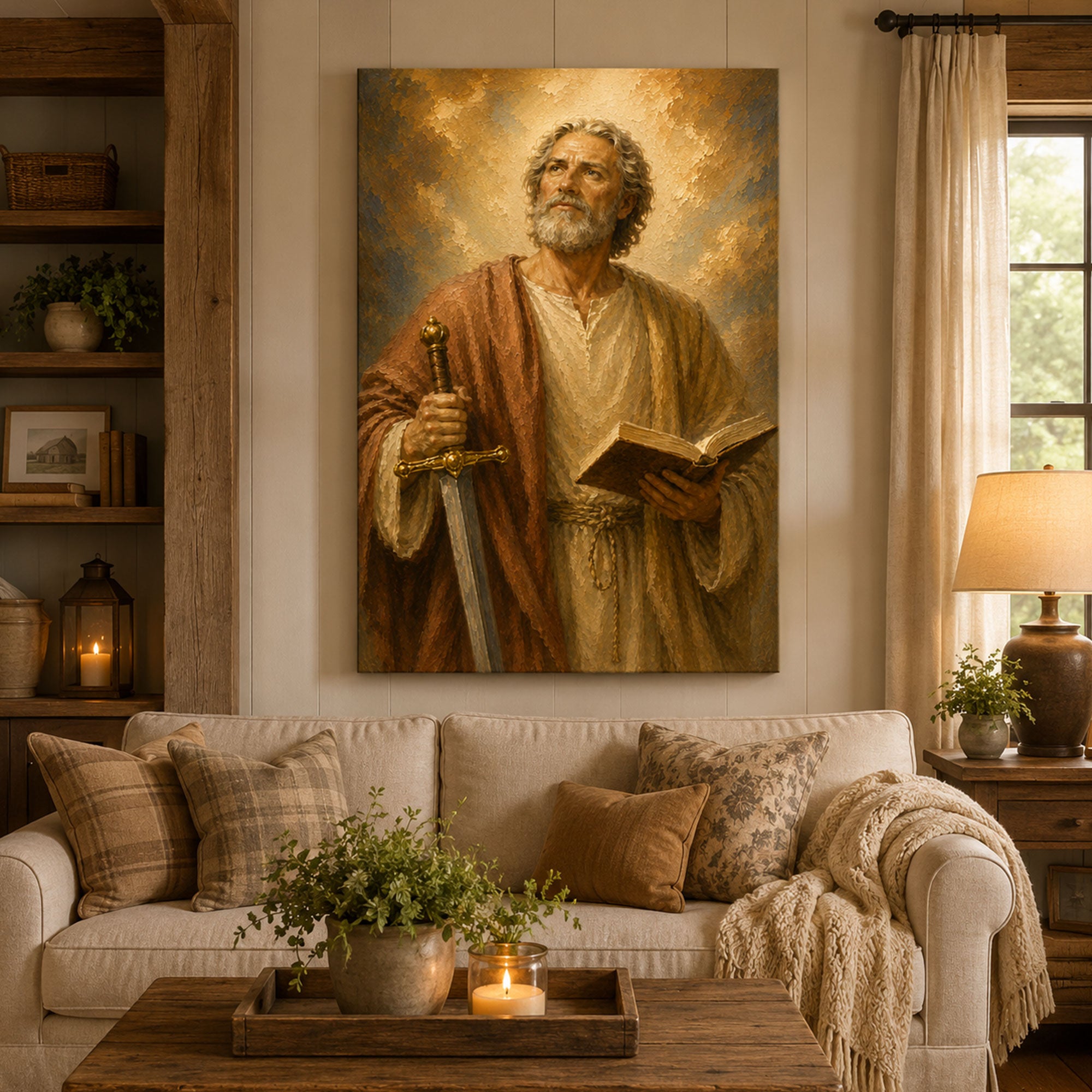 Saint Paul with Book and Sword Canvas Print, Catholic Apostle Wall Art, Faith Home Decor Gift