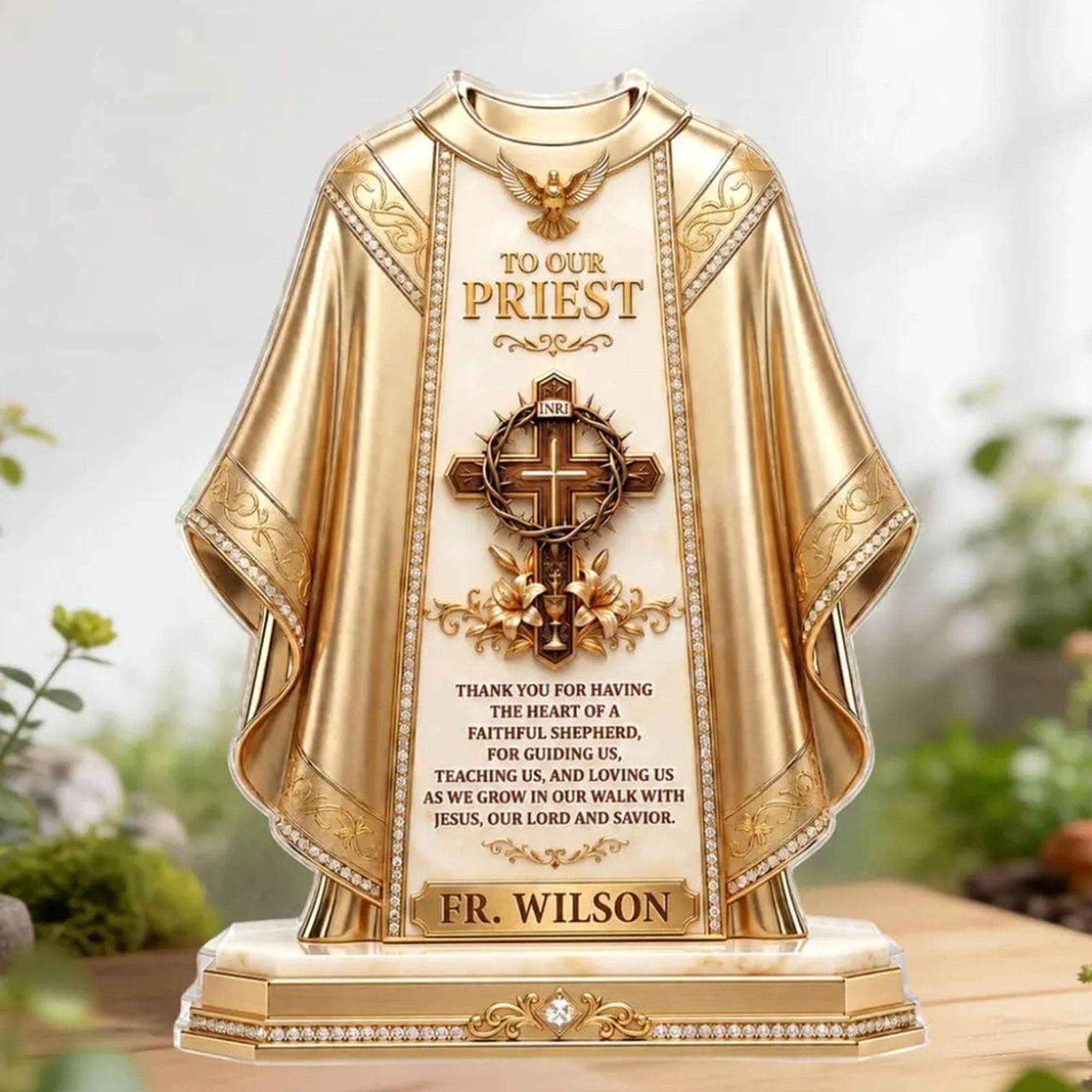 Personalized Priest Appreciation Acrylic Desk Plaque, To Our Priest Catholic Gift, Christian Cross Decor