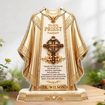 Personalized Priest Appreciation Acrylic Desk Plaque, To Our Priest Catholic Gift, Christian Cross Decor