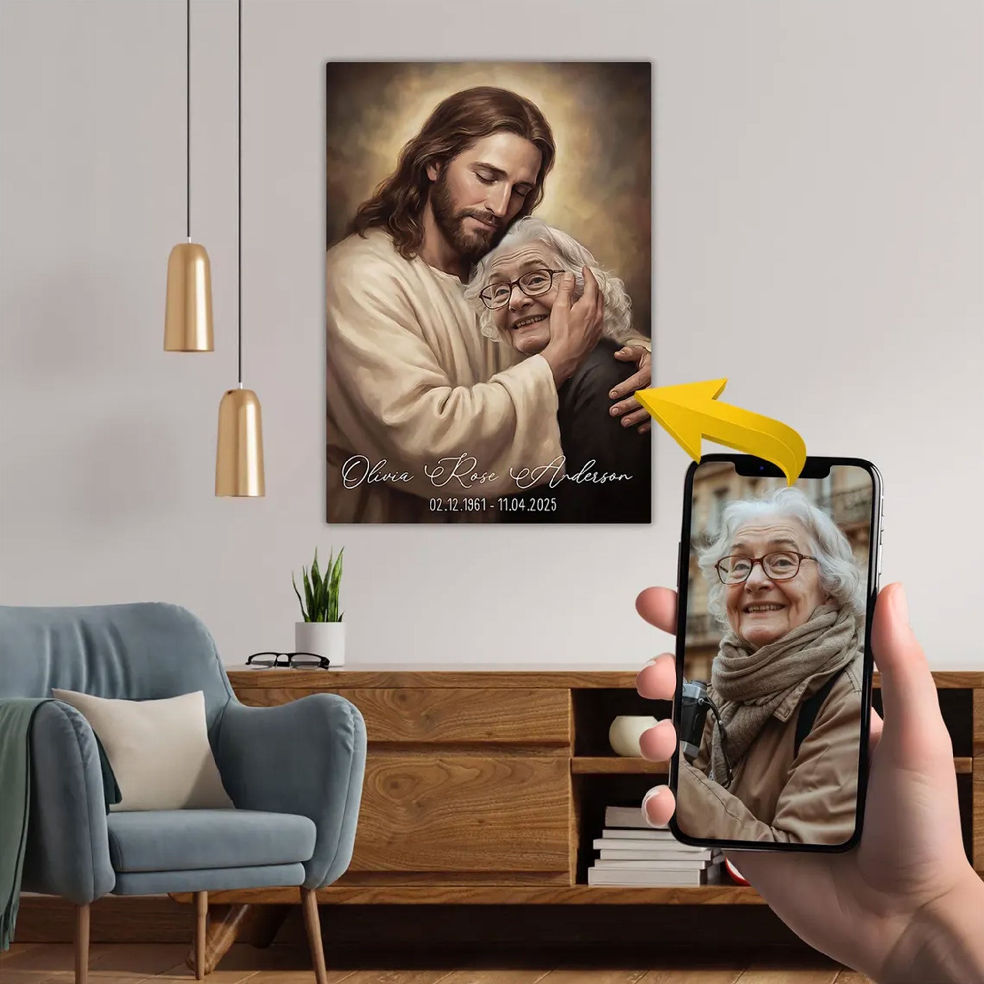 Custom Photo Jesus Memorial Canvas, Personalized In Loving Memory, Christian Sympathy Gift