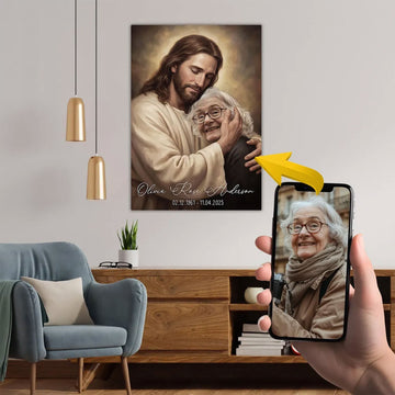 Custom Photo Jesus Memorial Canvas, Personalized In Loving Memory, Christian Sympathy Gift