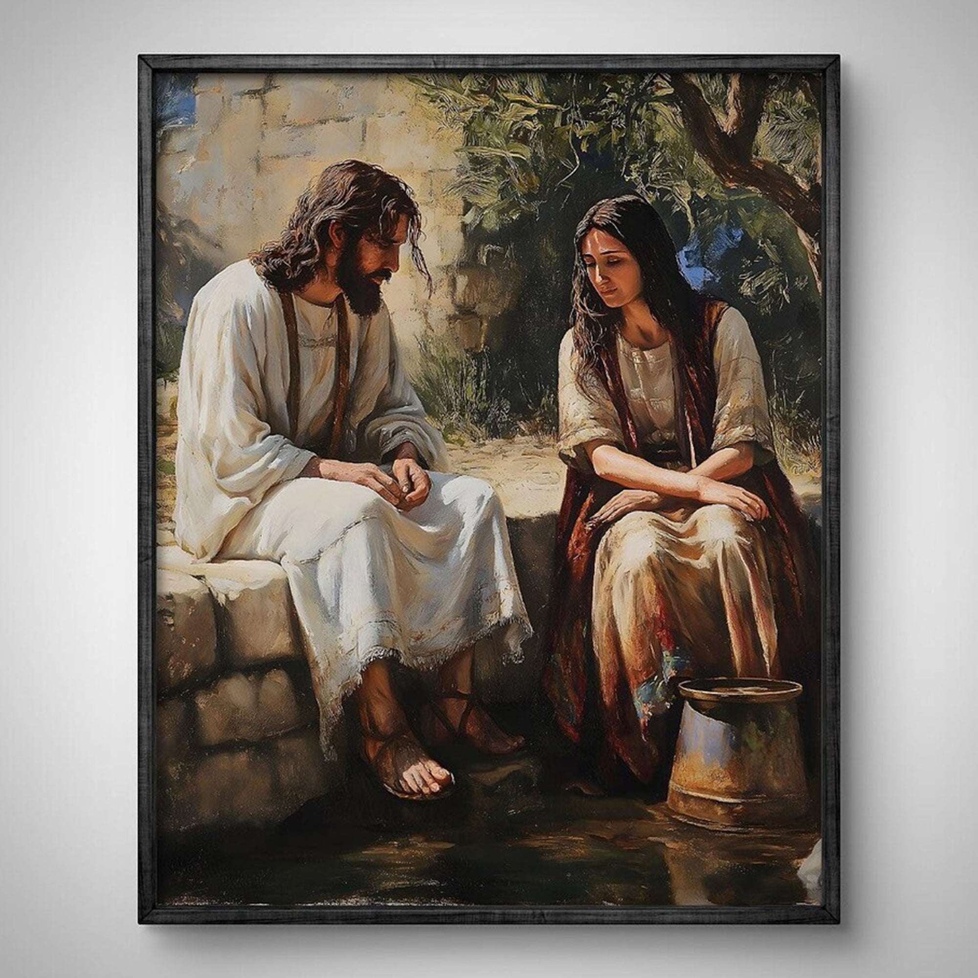 Jesus and the Samaritan Woman at the Well Canvas Print, Christian Biblical Wall Art, Inspirational Faith Decor