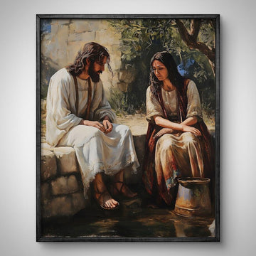 Jesus and the Samaritan Woman at the Well Canvas Print, Christian Biblical Wall Art, Inspirational Faith Decor