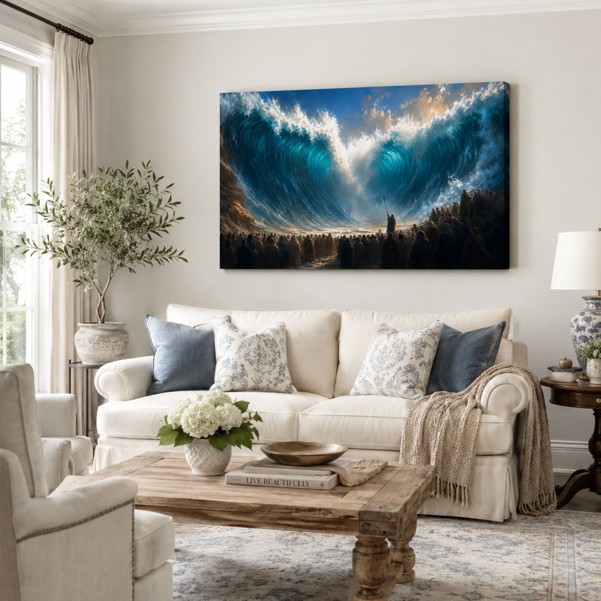 Moses Parting the Red Sea Canvas Print, Exodus Christian Faith Decor