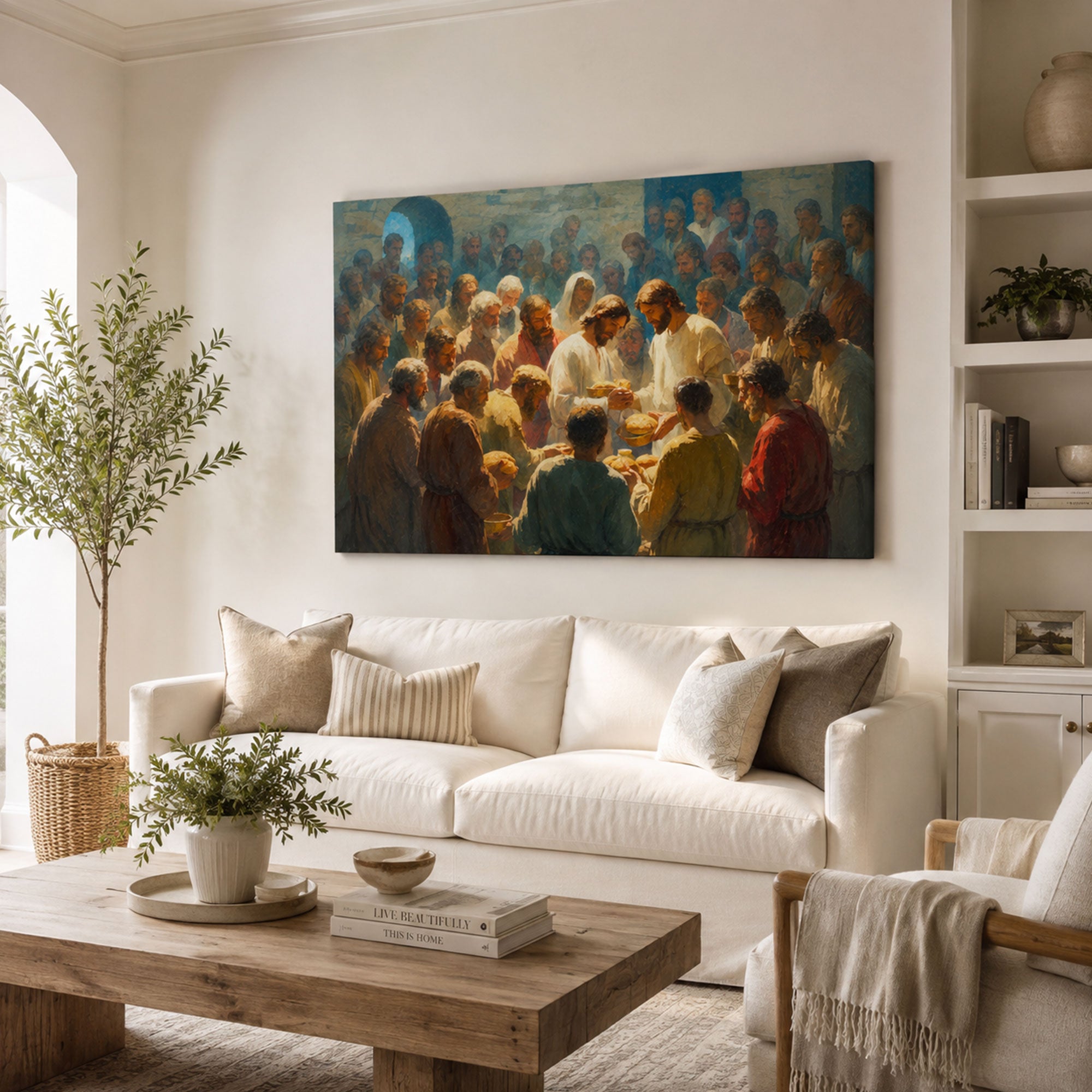 Jesus Feeding the 5,000 Canvas Print, Loaves and Fishes Christian Wall Decor, Faith Gift