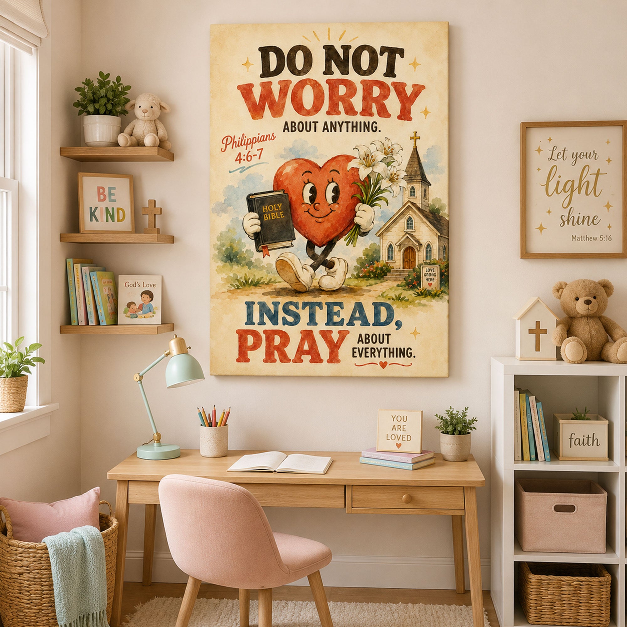 Do Not Worry Pray Canvas Print Philippians 4:6-7 Christian Kids Wall Art Prayer Room Decor