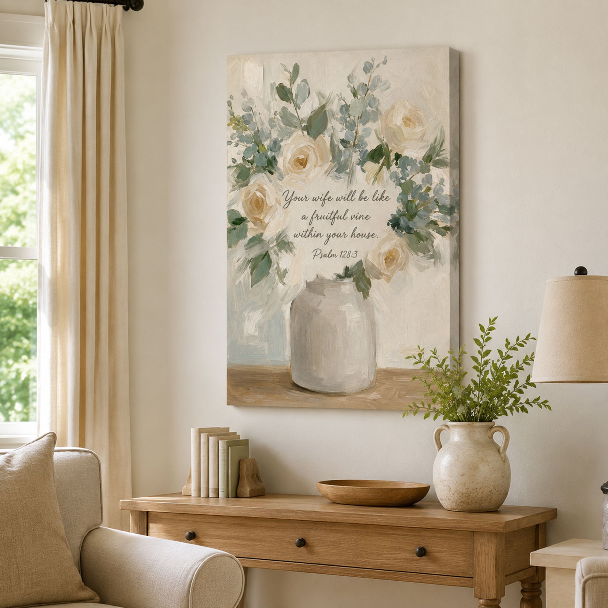 Psalm 128:3 Fruitful Vine Canvas Print, Christian Home Decor
