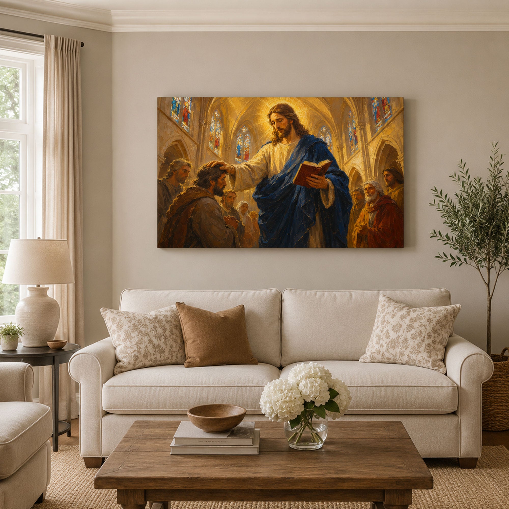 Jesus Blessing a Kneeling Man Canvas Print, Christian Home Decor