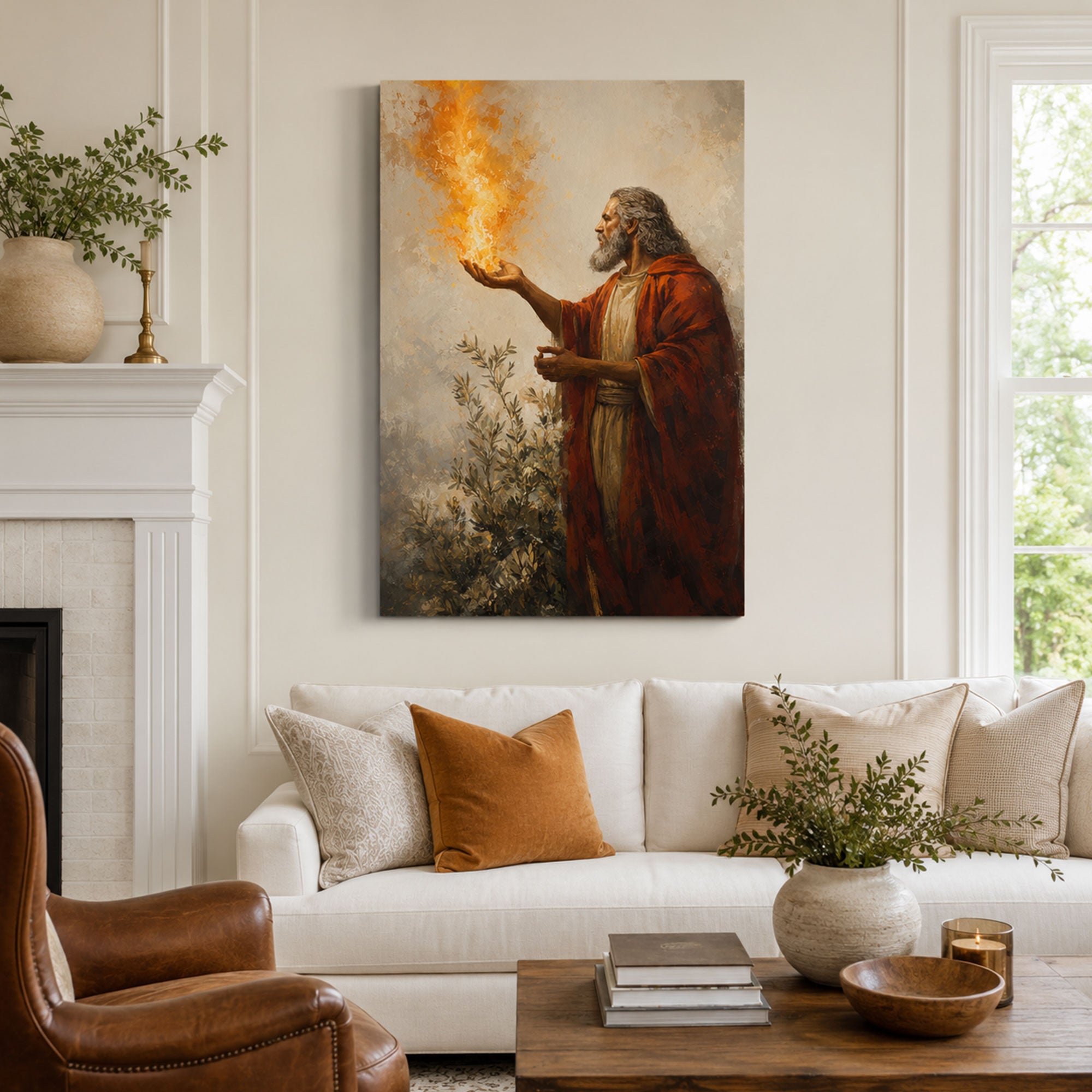 Moses and the Divine Flame Canvas Print, Exodus Christian Faith Decor