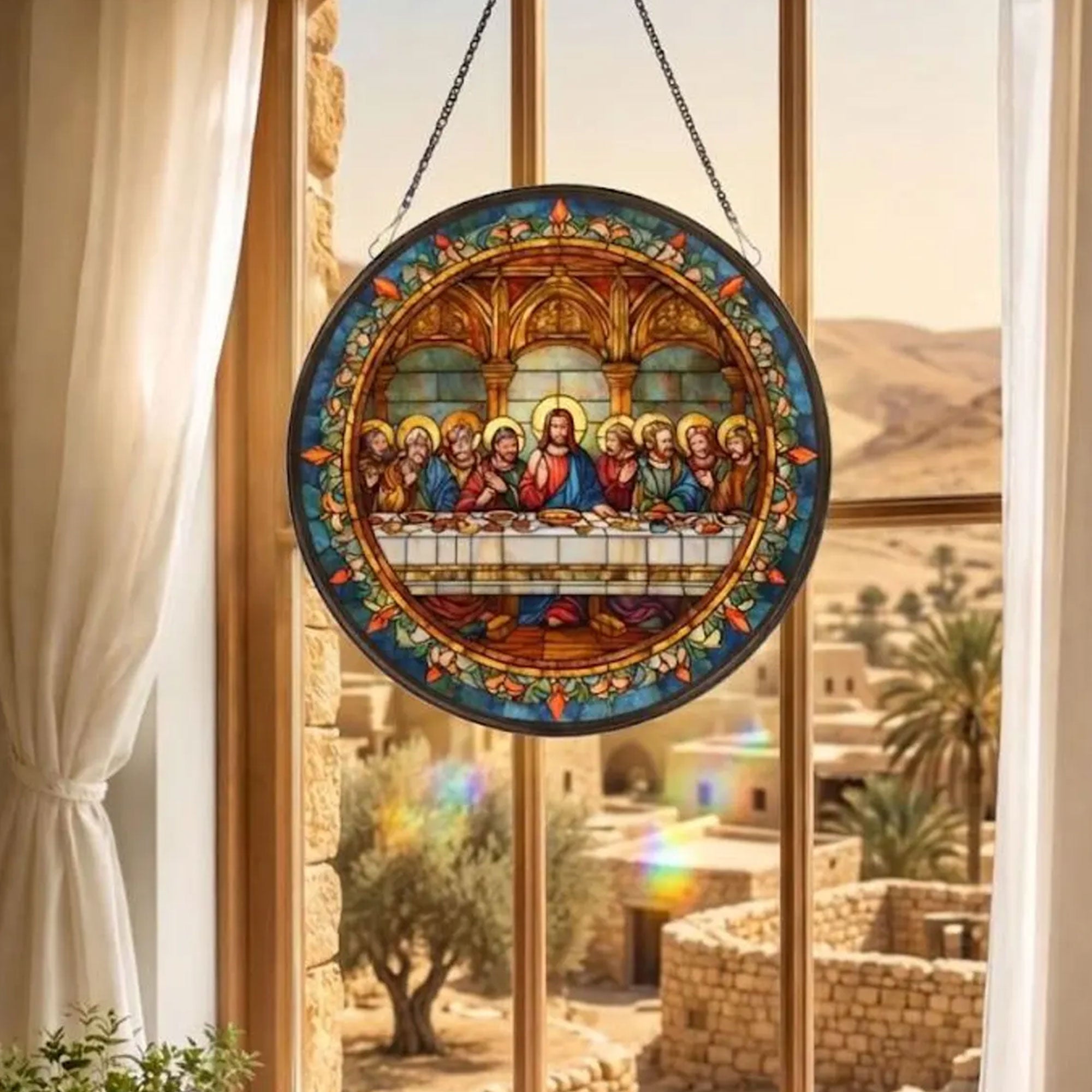 The Last Supper Stained Glass Suncatcher, Da Vinci Inspired Window Hanging, Christian Decor Gift