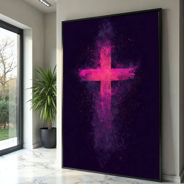 Abstract Pink Cross Canvas Print, Modern Christian Wall Art, Spiritual Faith Decor, Minimal Religious Artwork