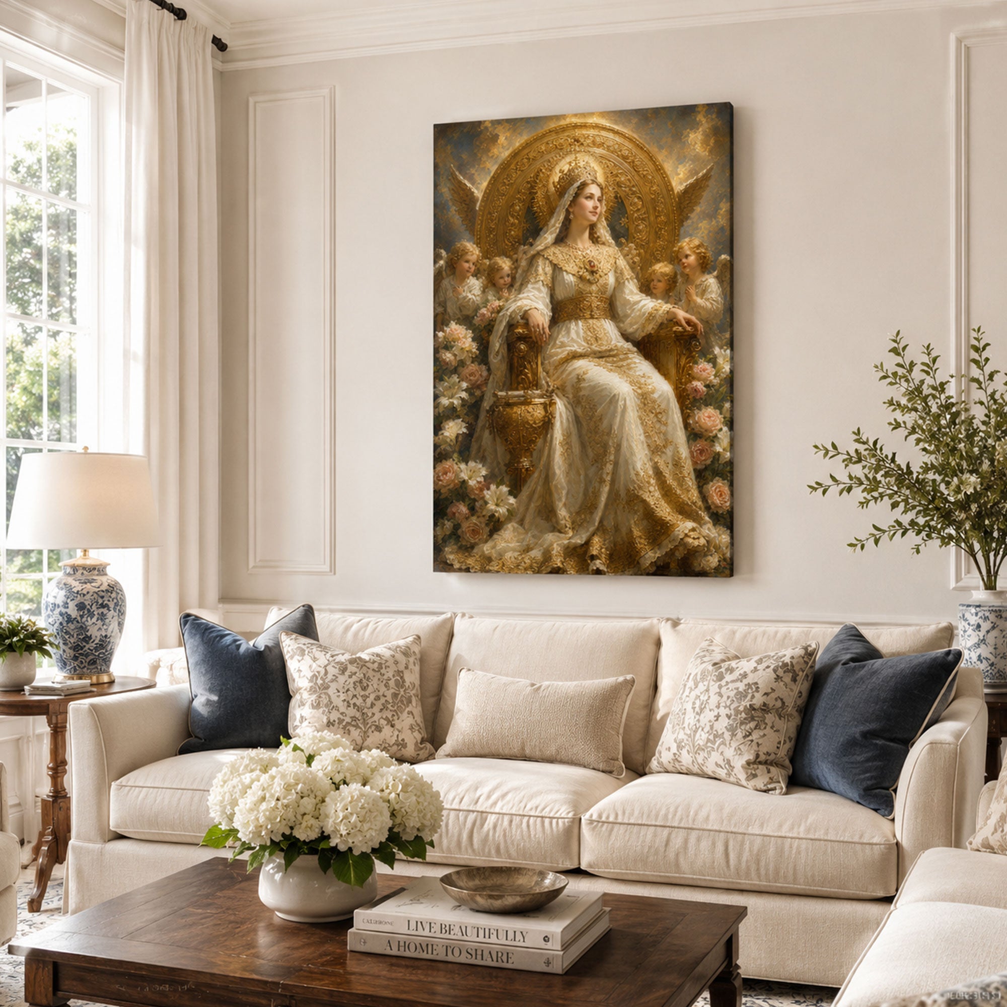 Queen of Heaven Enthroned Canvas Print, Catholic Home Decor