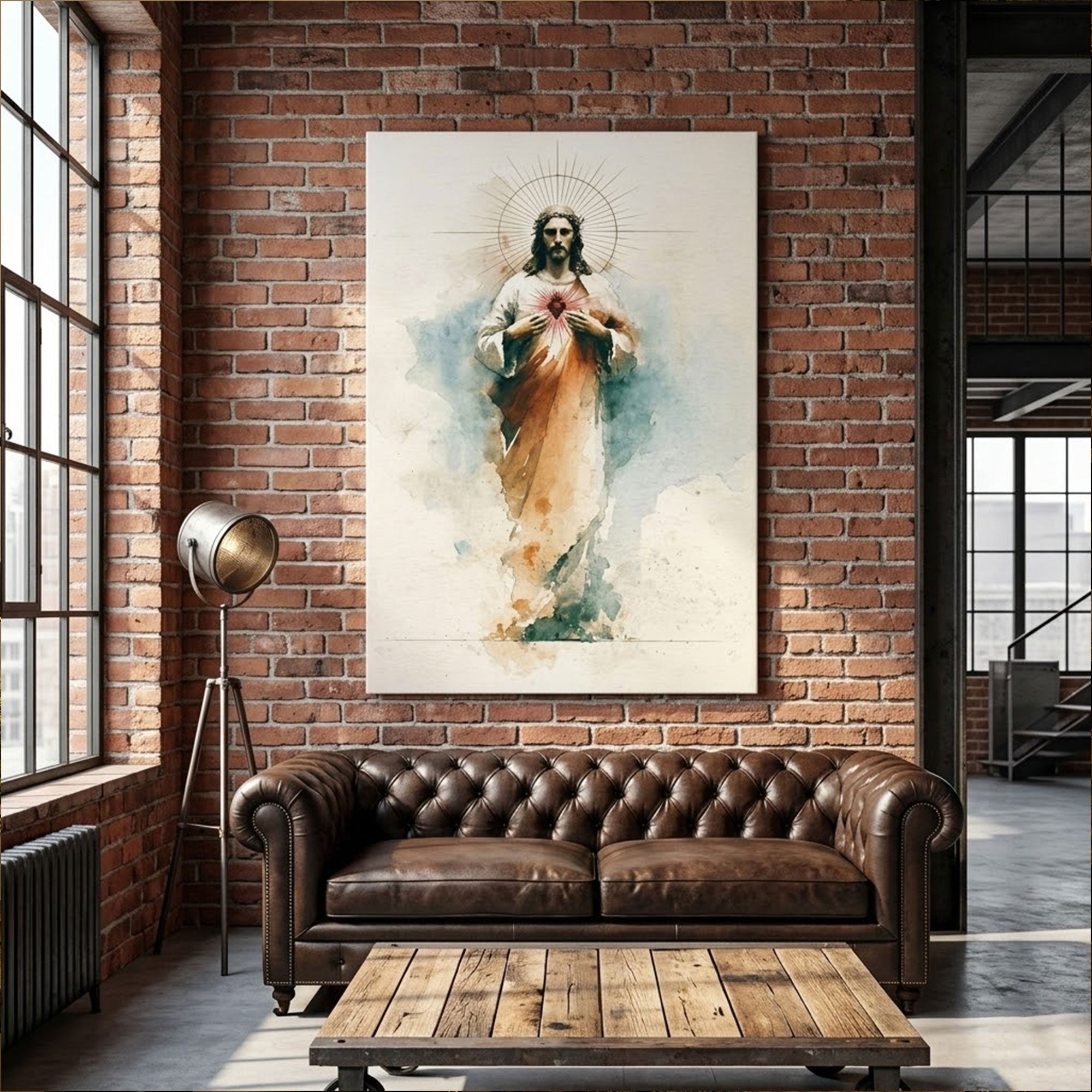 Sacred Heart of Jesus Watercolor Canvas Print, Christian Catholic Wall Art, Devotional Faith Home Decor