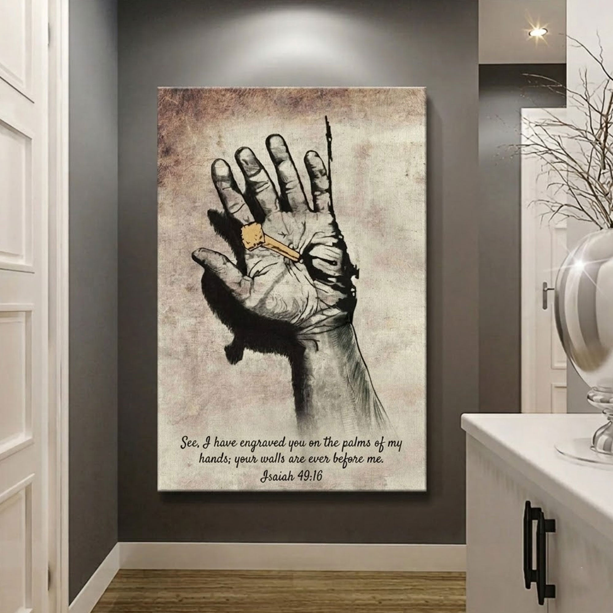 Isaiah 49:16 Canvas Print, “I Have Engraved You on the Palms of My Hands” Christian Wall Art, Scripture Faith Decor