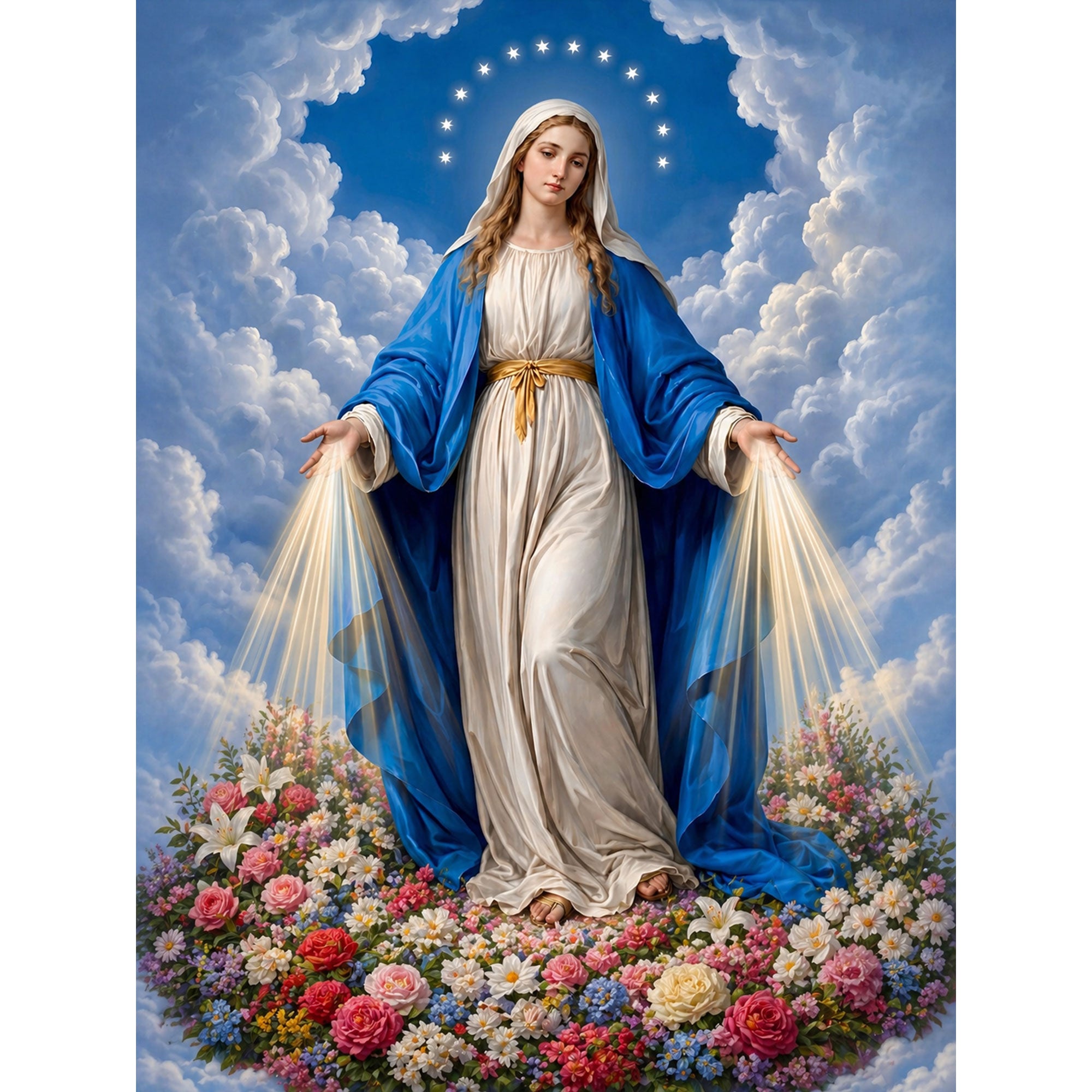 Our Lady of Grace Canvas Print, Virgin Mary with Radiant Light, Catholic Wall Art, Blessed Mother Devotional Decor