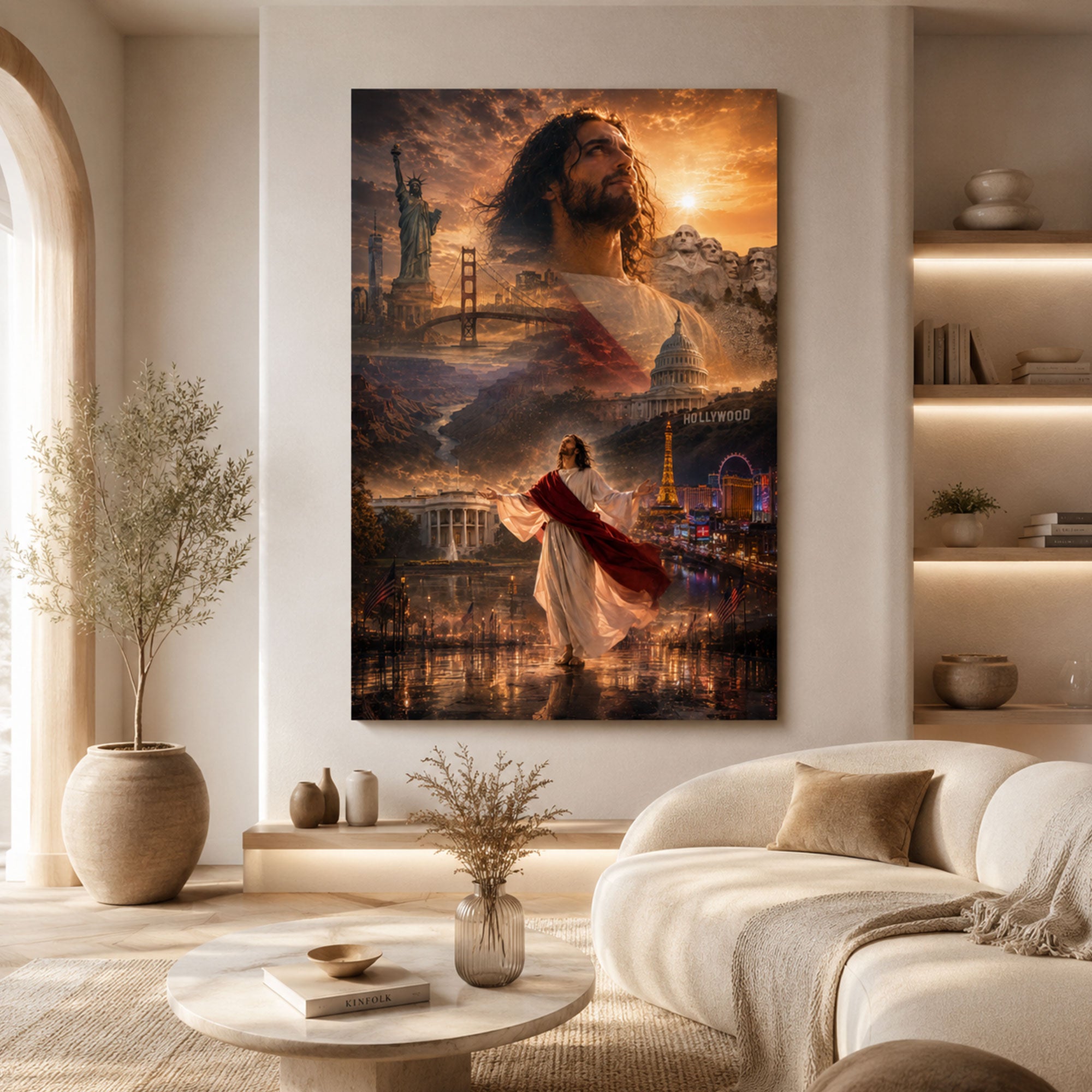 One Nation Under God Canvas Print, Jesus Over America Christian Wall Art, Inspirational Faith Decor, Patriotic Spiritual Artwork