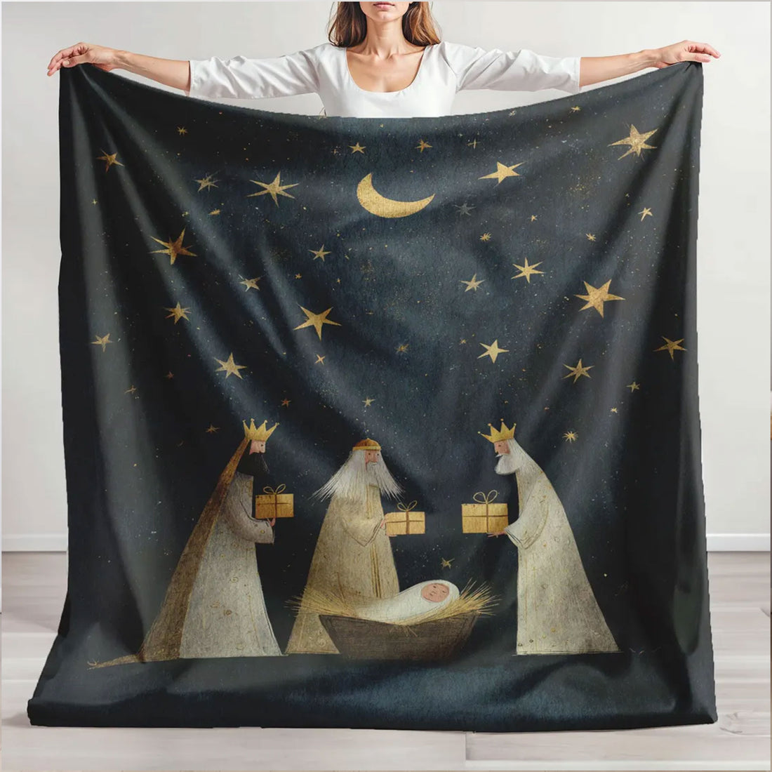 Nativity Scene Fleece Blanket, Three Wise Men Throw, Religious Christmas Blanket, Christian Fleece Throw, Faith Gift Idea