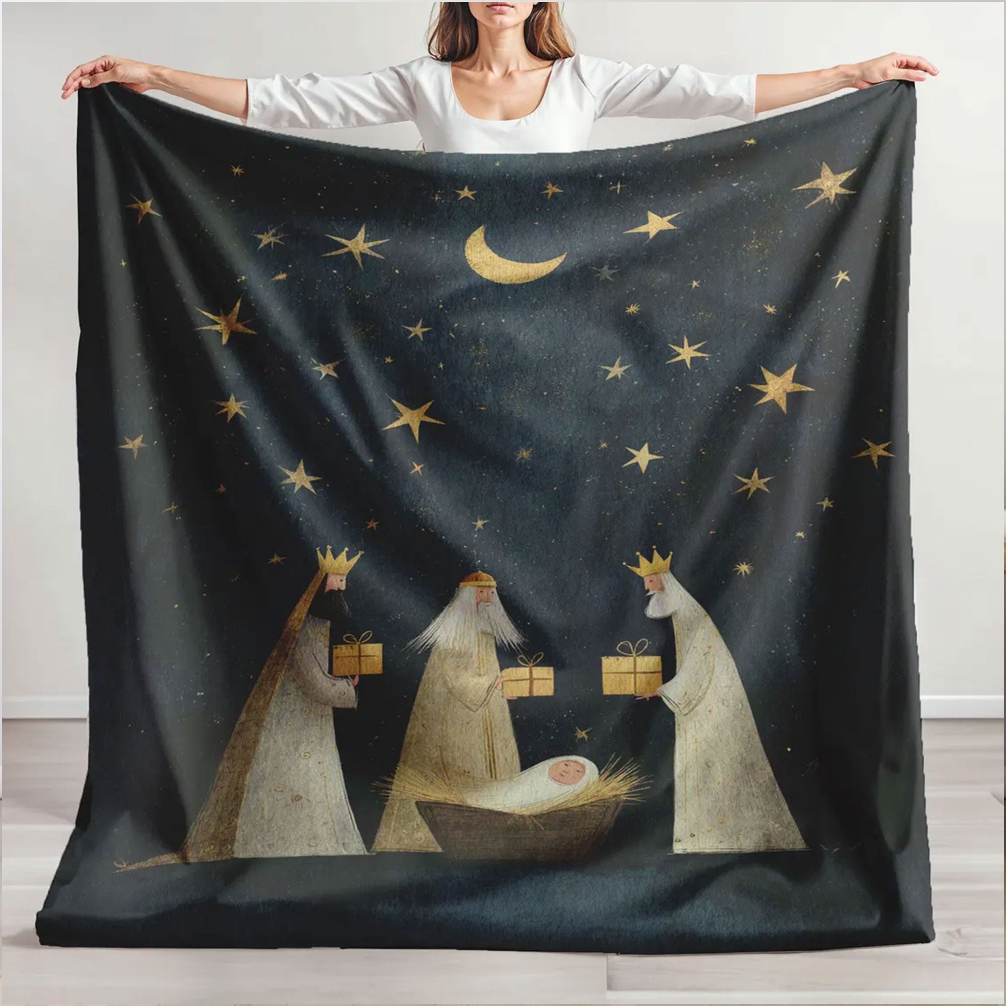 Nativity Scene Fleece Blanket, Three Wise Men Throw, Religious Christmas Blanket, Christian Fleece Throw, Faith Gift Idea