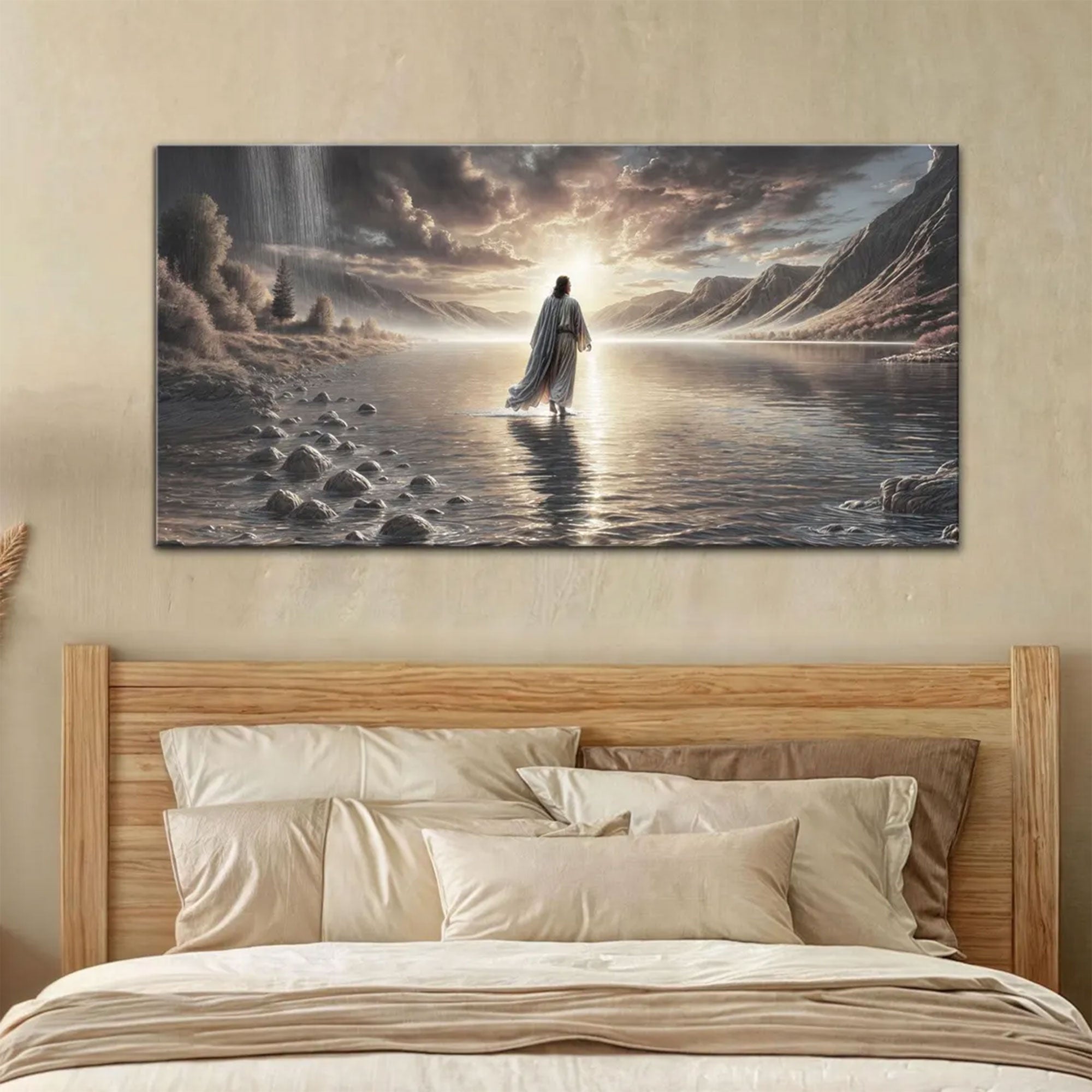 Jesus Walking on Water Canvas, Christian Wall Art, Faith Decor, Religious Home Artwork