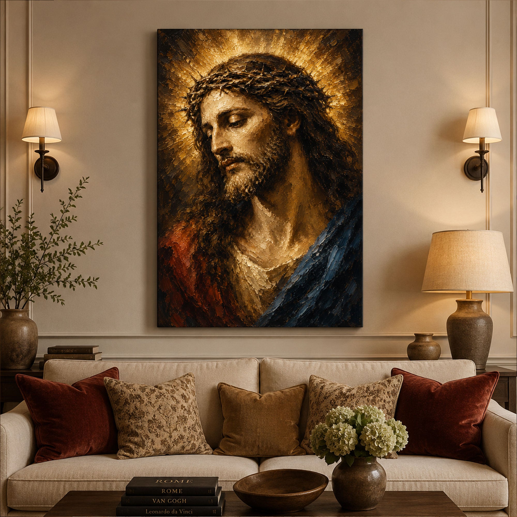 Christ the King Canvas Print, Crown of Thorns Jesus Wall Art, Radiant Christian Home Decor