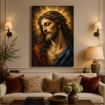 Christ the King Canvas Print, Crown of Thorns Jesus Wall Art, Radiant Christian Home Decor