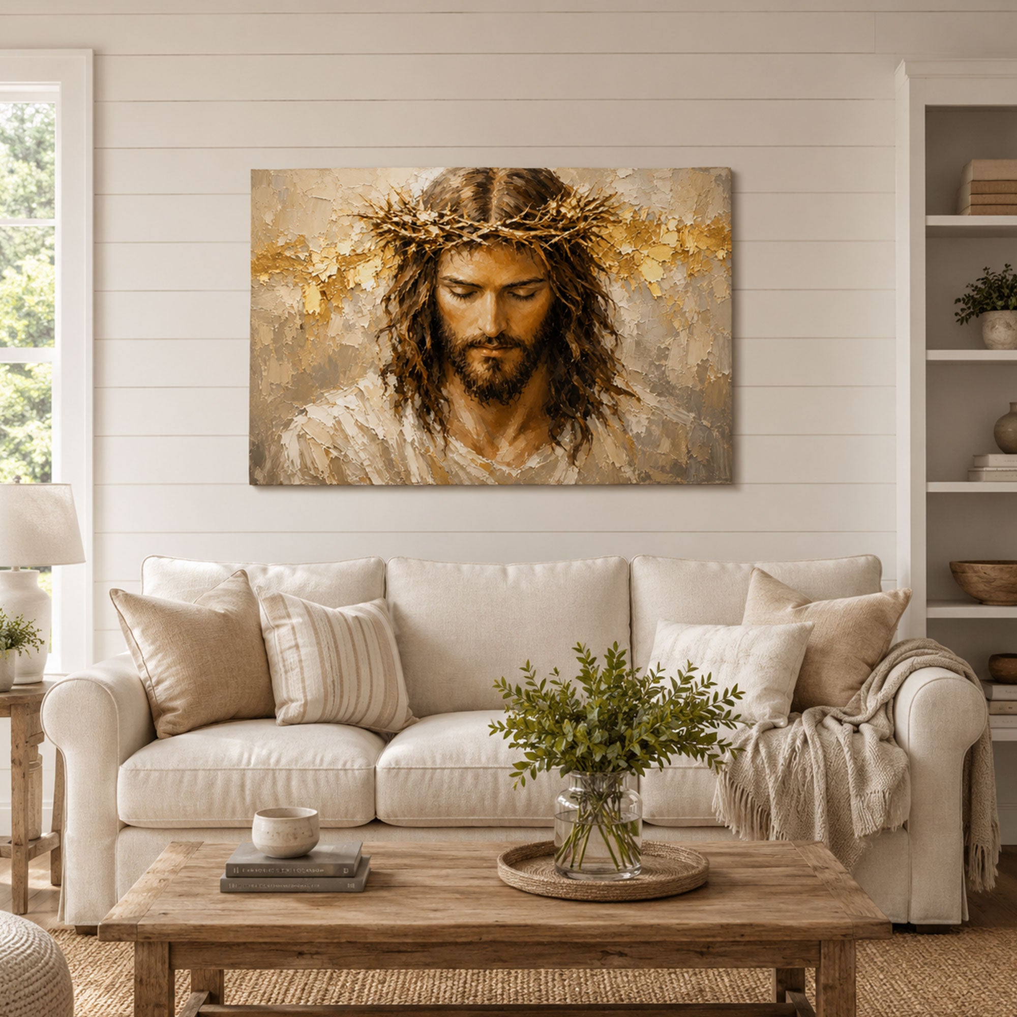 Jesus Crown of Thorns Canvas Print, Christian Wall Art for Home Decor