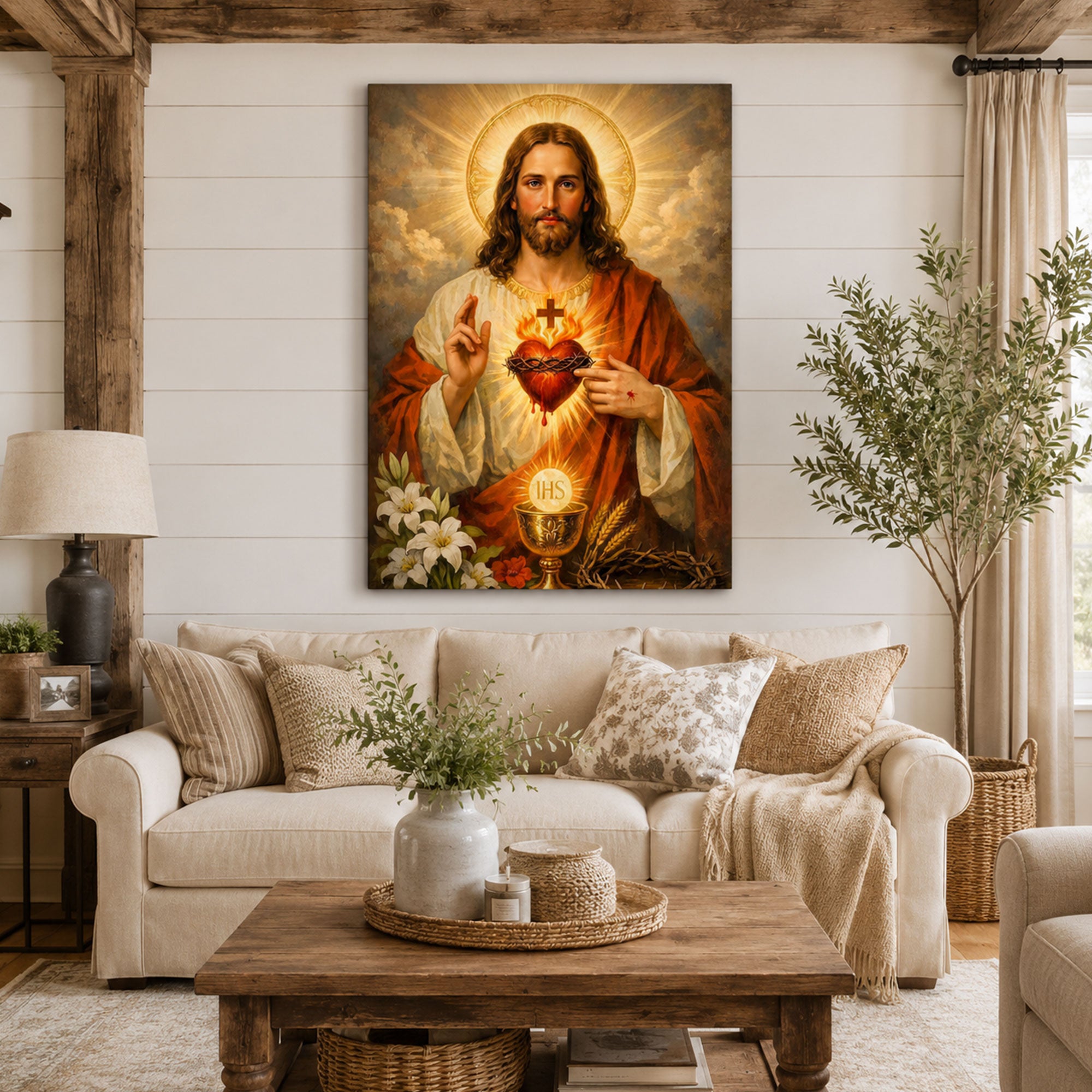 Sacred Heart of Jesus Canvas Print, Divine Love Christian Wall Art, Religious Faith Home Decor