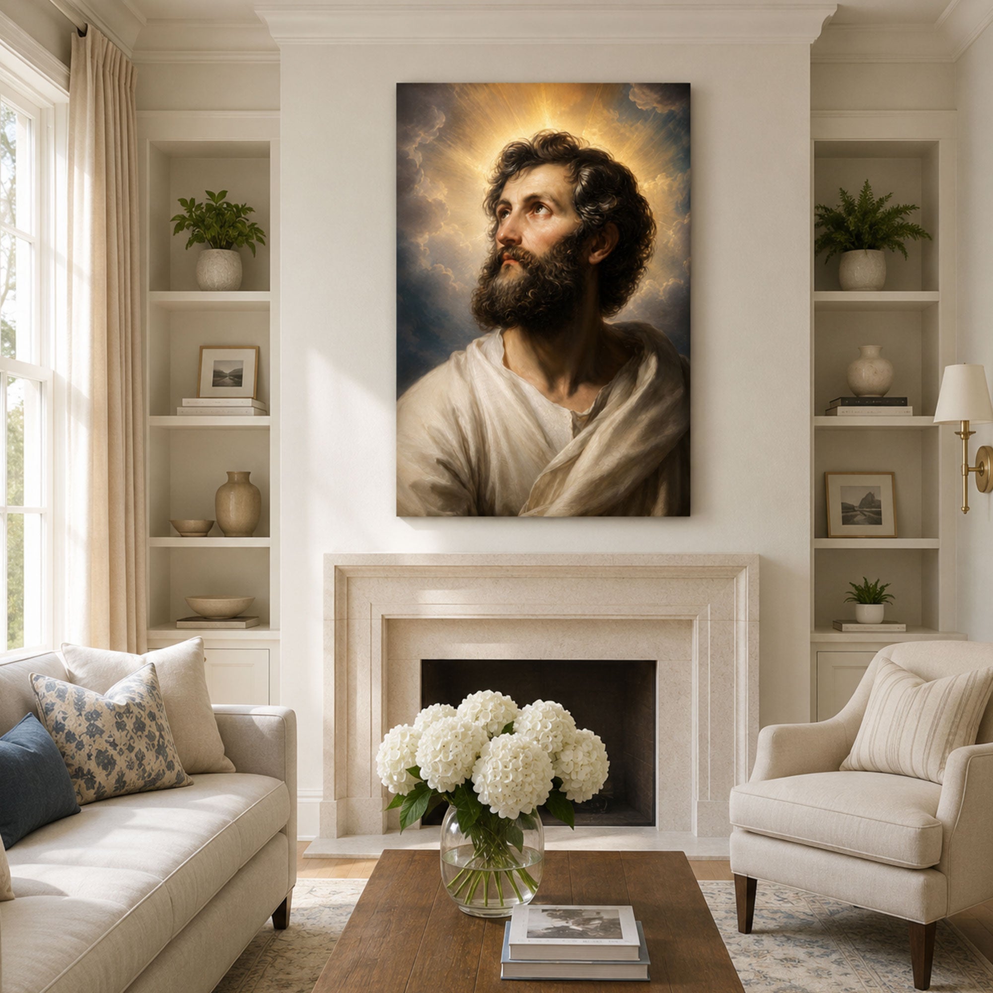 Saint Matthew in Heavenly Light Canvas Print, Catholic Gospel Decor