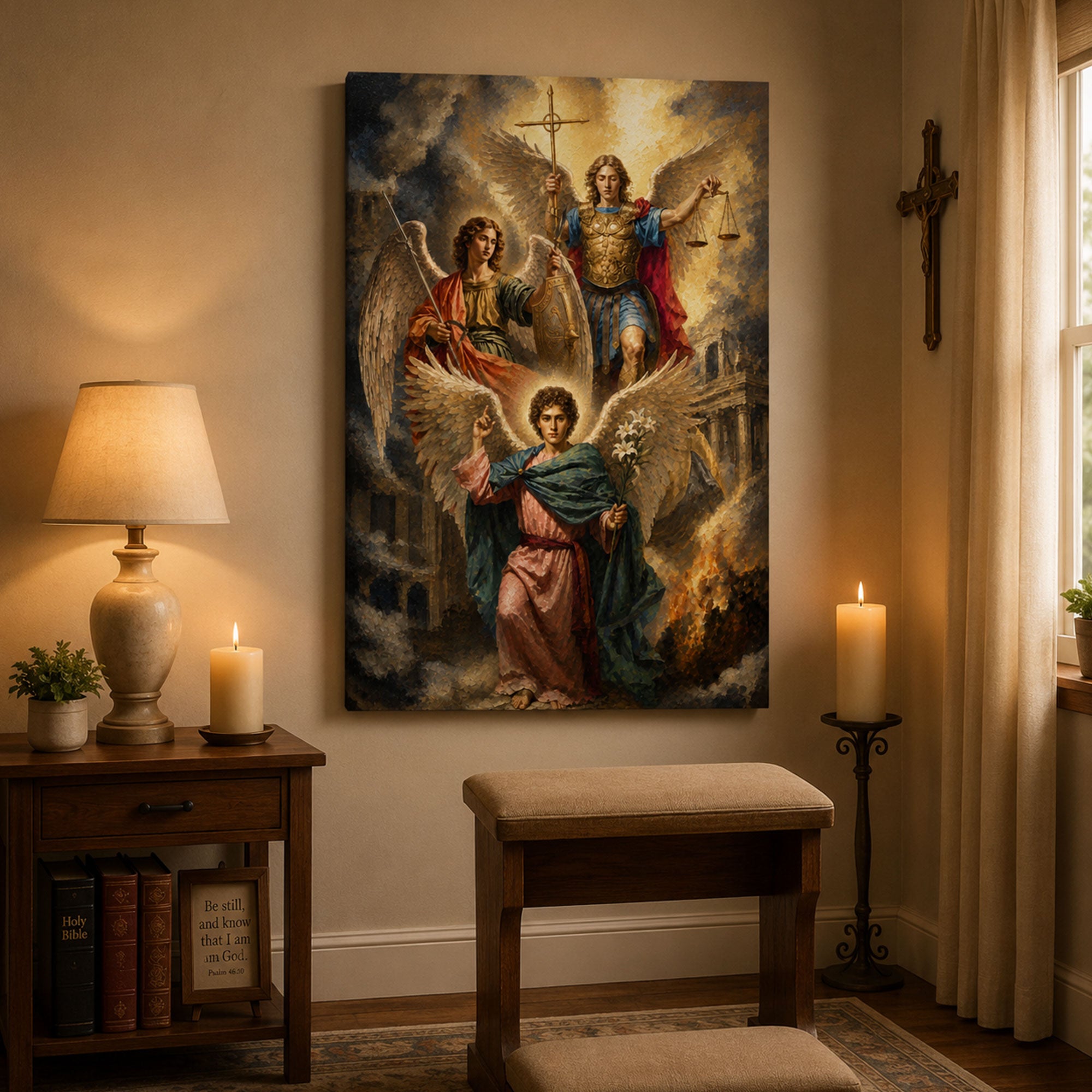 Three Archangels Canvas Print, St Michael Gabriel Raphael Catholic Wall Art, Faith Home Decor Gift
