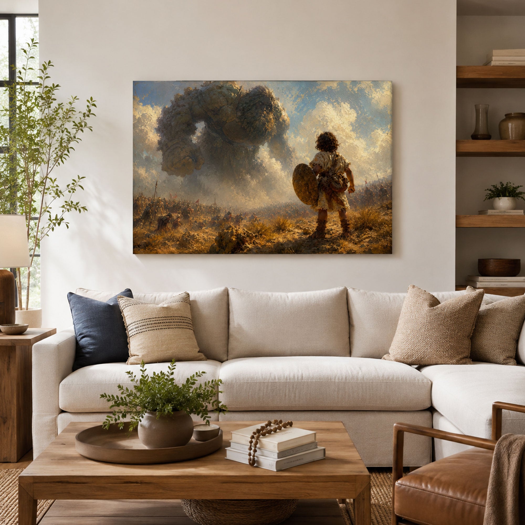 David and Goliath Canvas Print, Faith Over Fear Christian Wall Art, Biblical Battle Decor, Scripture Inspired Gift