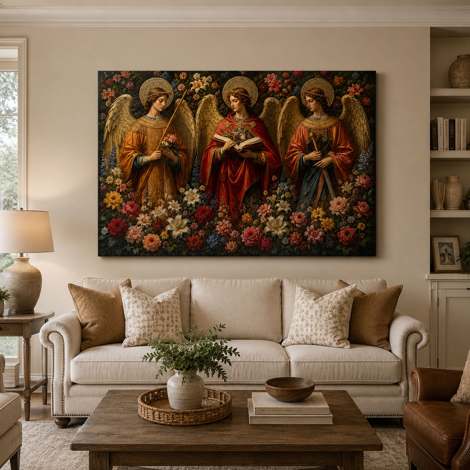 Three Angels Canvas Print, Catholic Angel Wall Art, Faith Home Decor Gift