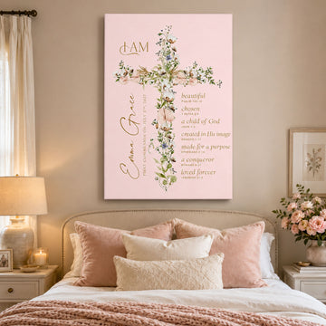 First Communion Gift for Girl, Floral Cross Printable Wall Art, Holy Communion Confirmation Baptism Keepsake, Christian Faith Gift