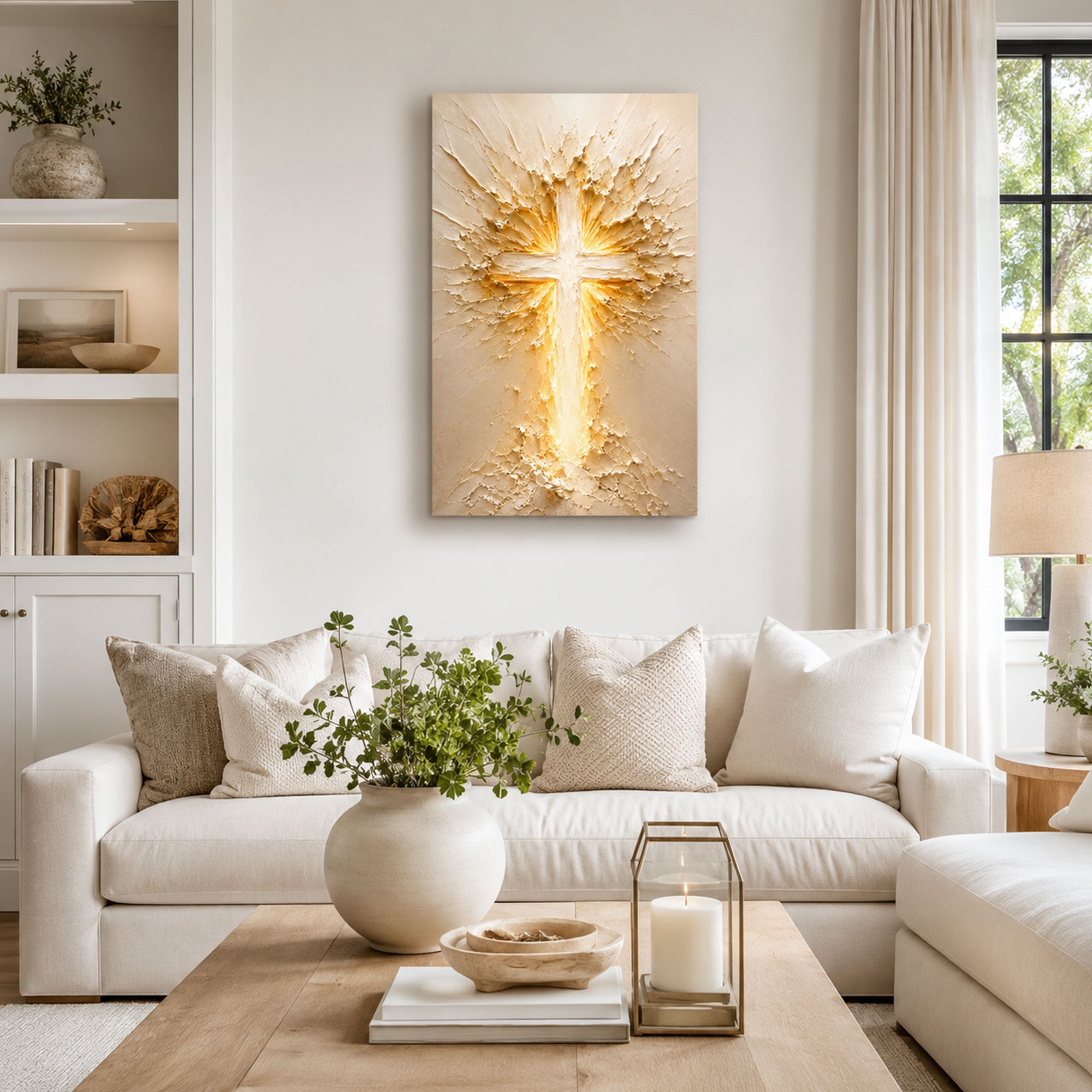 Radiant Cross of Christ Canvas Print, Christian Wall Decor, Light of Faith Gift