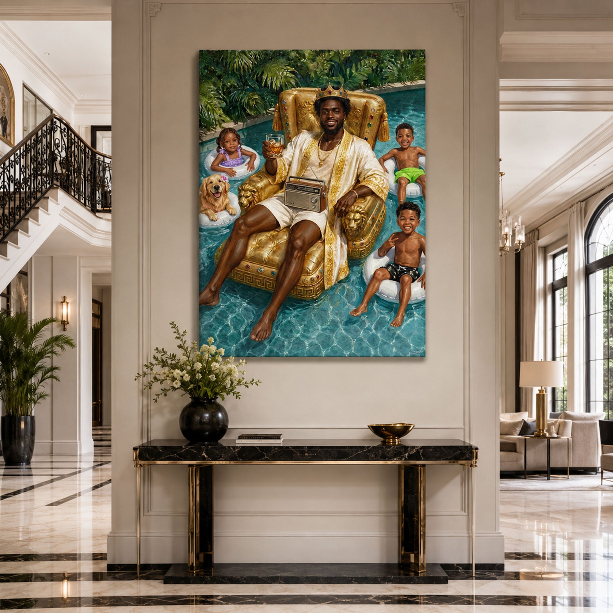 Custom Face For Dad Canvas Print, Dad’s Day Off Pool Portrait, Personalized Father’s Day Gift