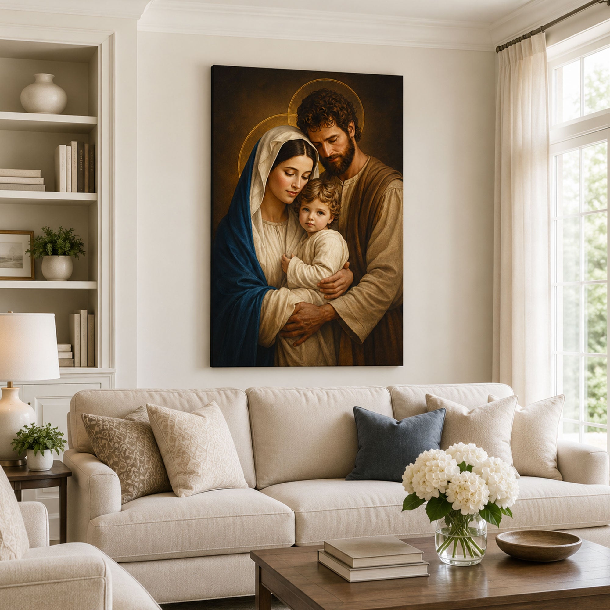 Holy Family Canvas Print, Mary Joseph and Baby Jesus Catholic Wall Art, Christian Family Faith Home Decor Gift