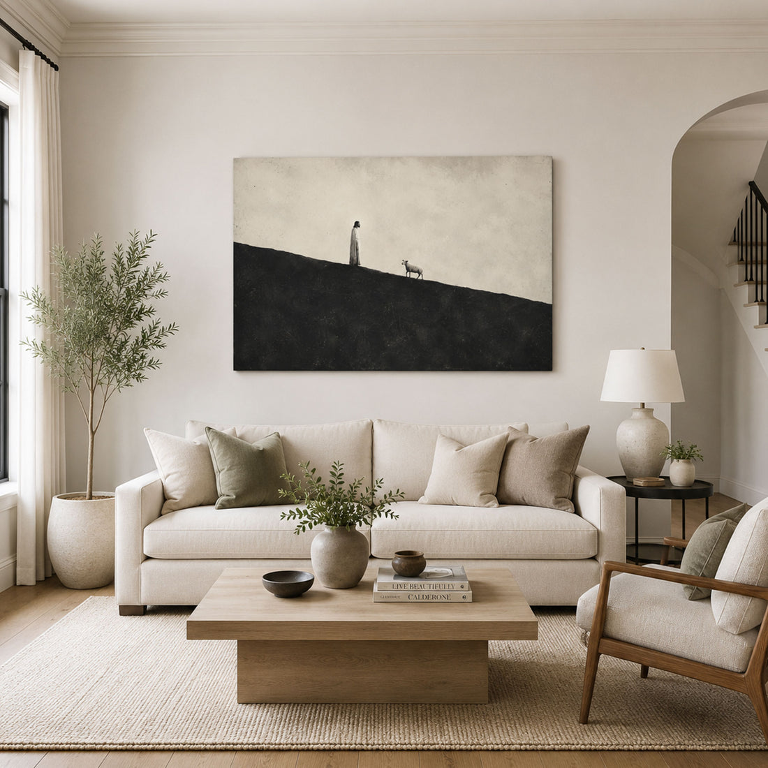 Minimalist Good Shepherd Canvas Print, Christian Home Decor