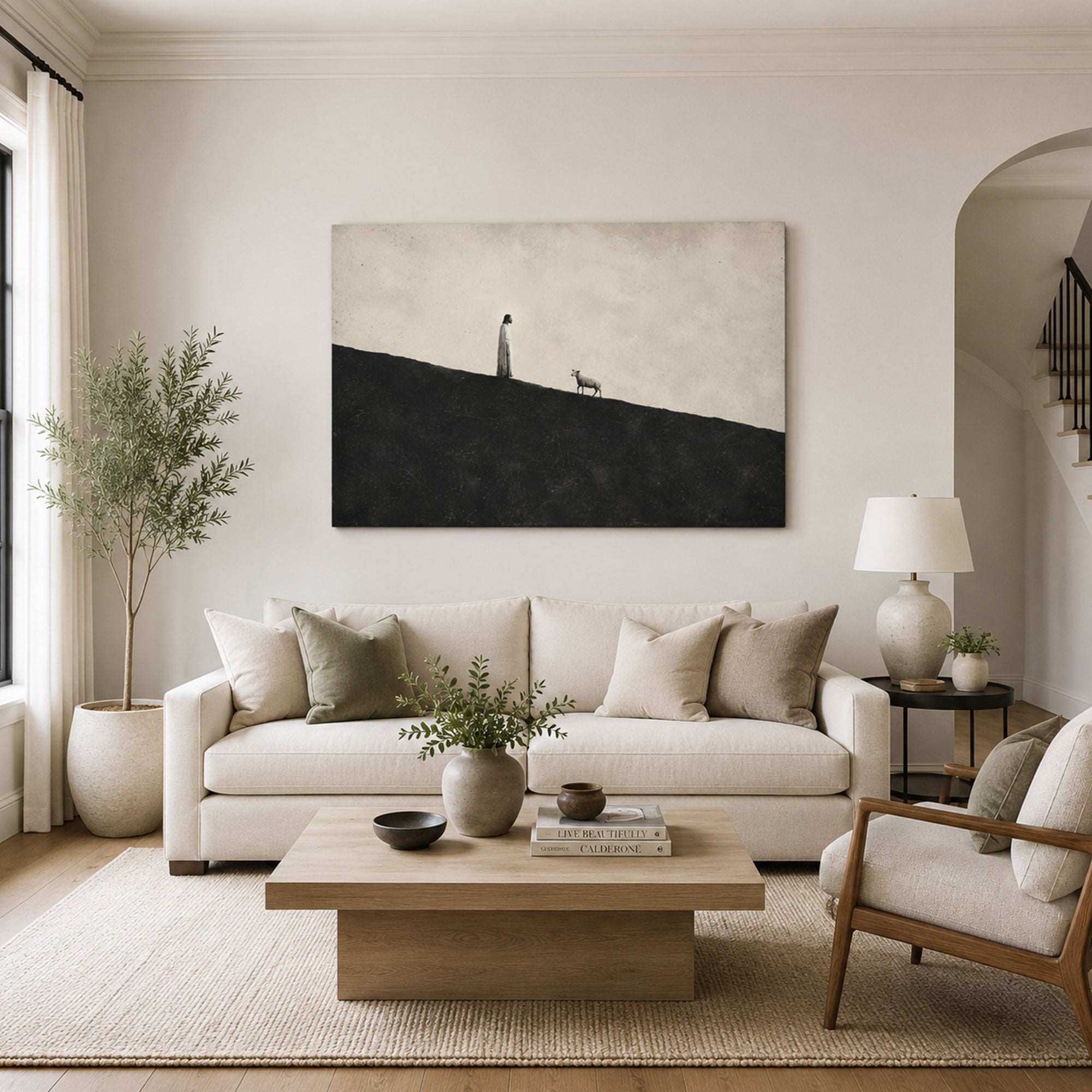 Minimalist Good Shepherd Canvas Print, Christian Home Decor