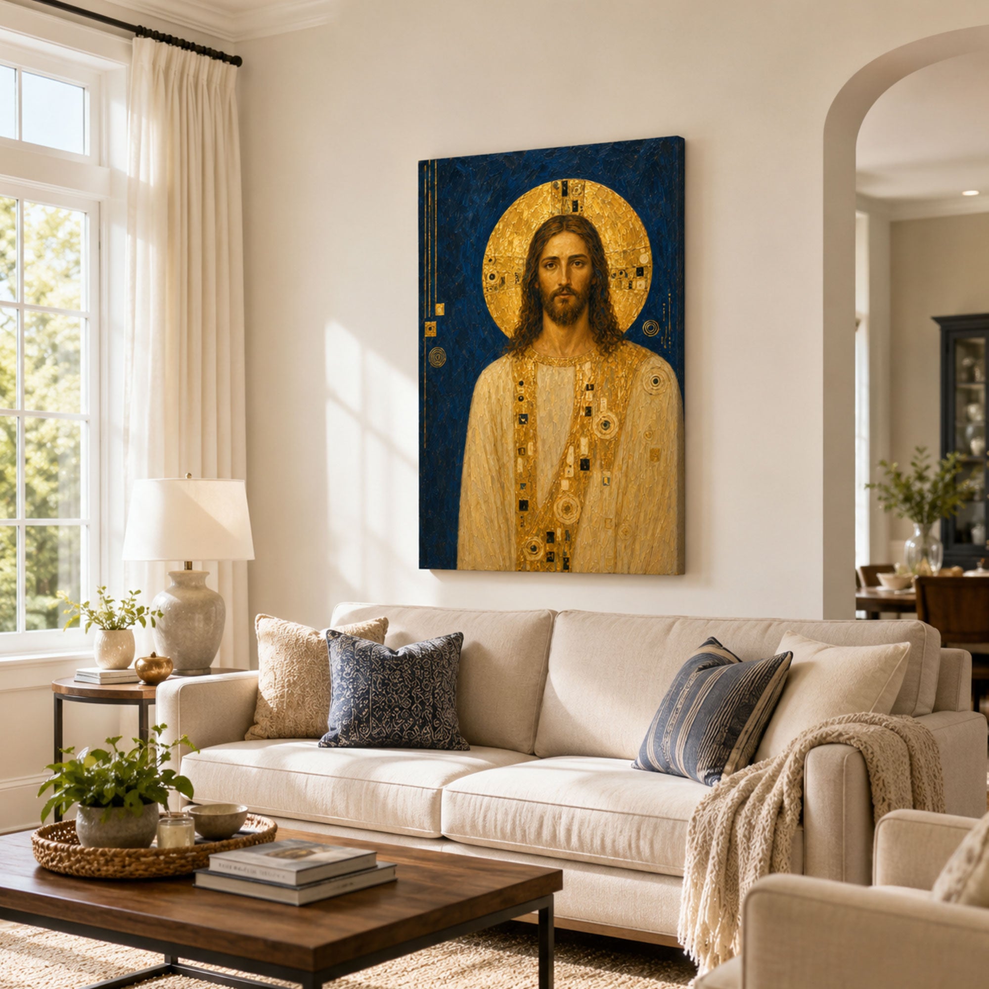 Jesus Christ Golden Halo Canvas Print, Byzantine Christian Wall Decor, Catholic Faith Gift