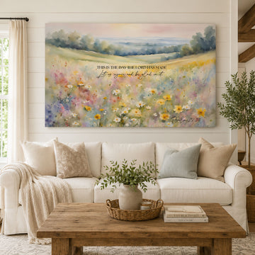 Psalm 118:24 This Is the Day the Lord Has Made Canvas Print, Countryside Floral Christian Wall Art, New Home Gift Decor