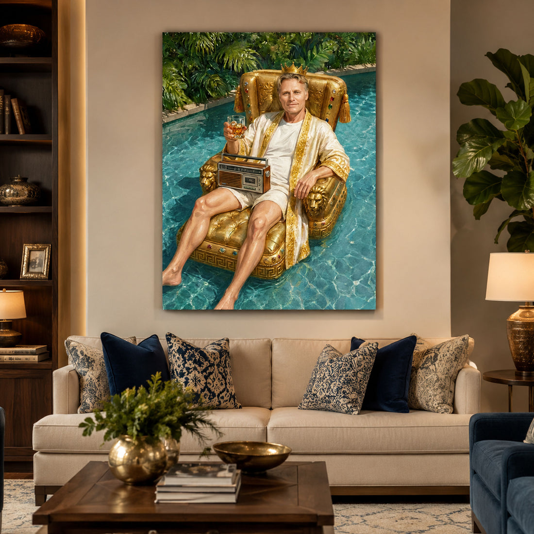 Custom Face For Dad’s Day Off Canvas, Personalized Pool King Portrait, Funny Father’s Day Gift