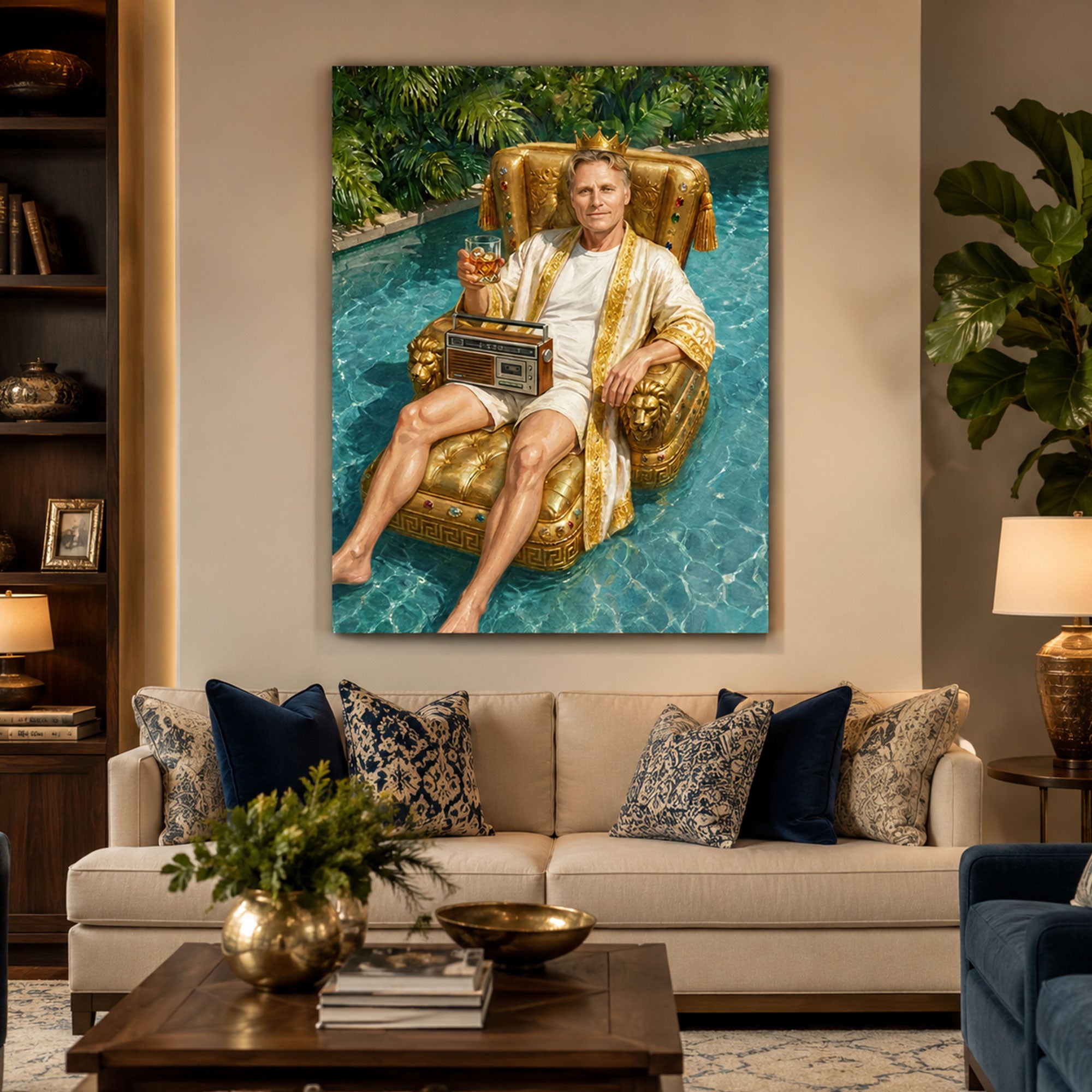 Custom Face For Dad’s Day Off Canvas, Personalized Pool King Portrait, Funny Father’s Day Gift