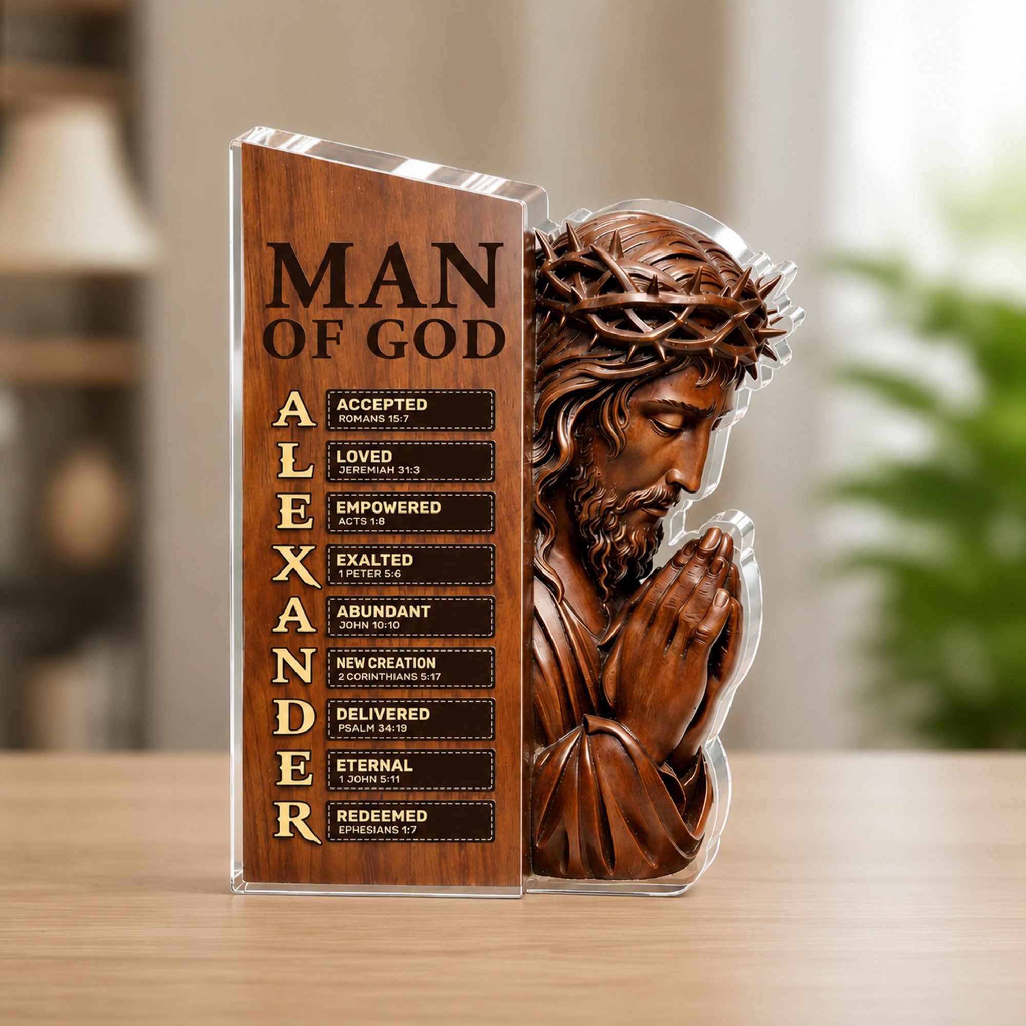Personalized Man of God Acrylic Plaque, 2D Flat Christian Table Decor, Custom Name Faith Gift