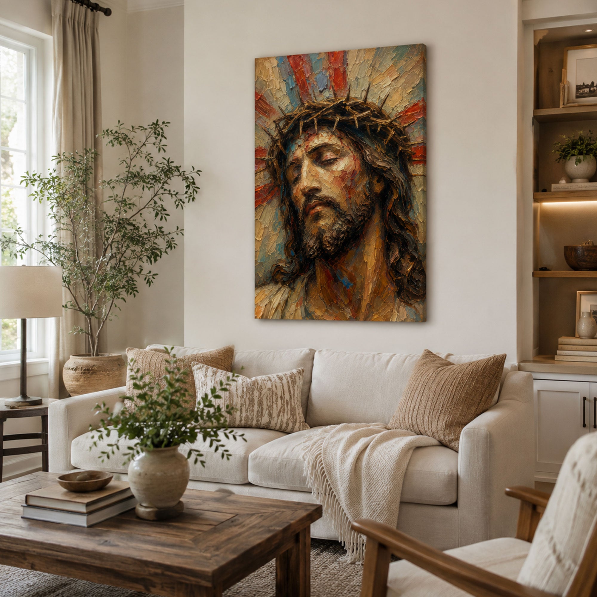 Jesus Crown of Thorns Canvas Print, Man of Sorrows Christian Wall Decor, Catholic Faith Gift