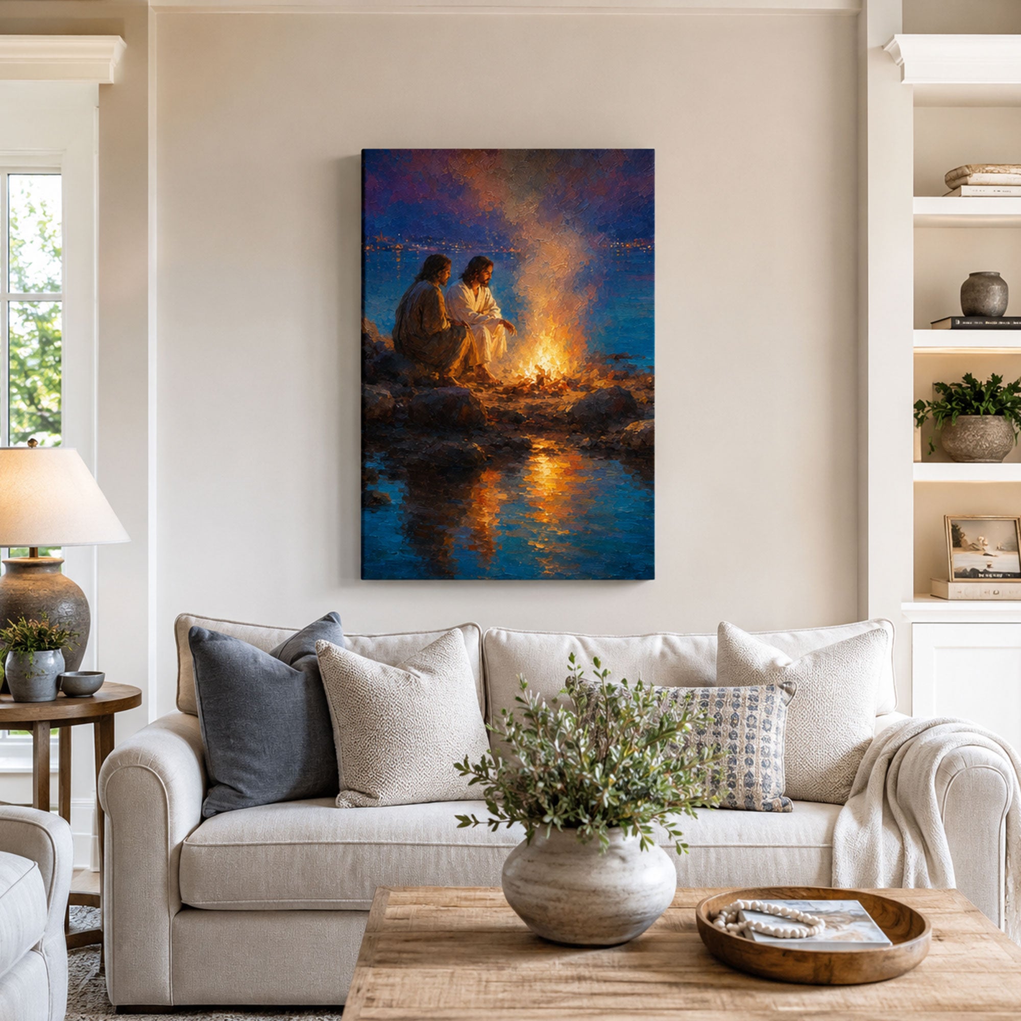 Jesus and Peter by the Sea Canvas Print, Feed My Sheep John 21 Christian Wall Decor, Faith Gift