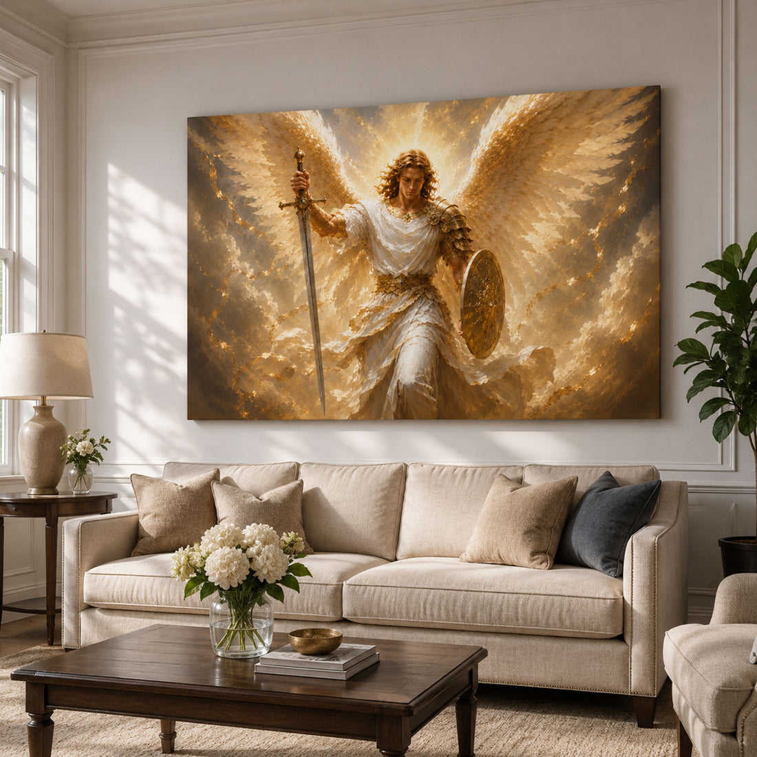 Saint Michael Archangel Canvas Print, Heavenly Warrior Catholic Wall Art, Guardian Faith Home Decor