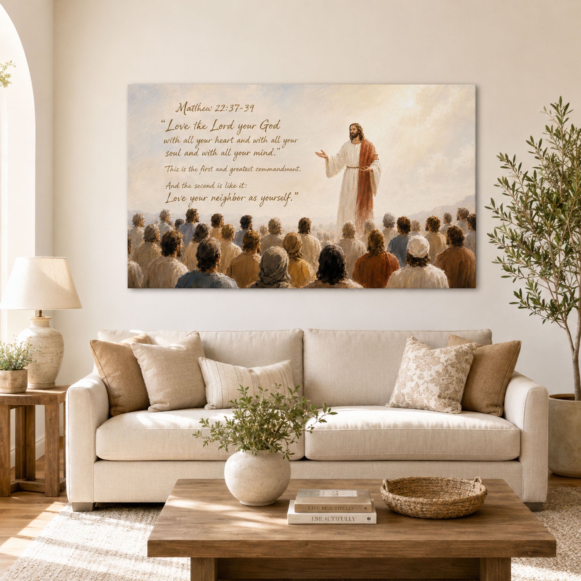 Greatest Commandment Canvas Print, Matthew 22:37-39 Jesus Christian Wall Decor, Faith Gift