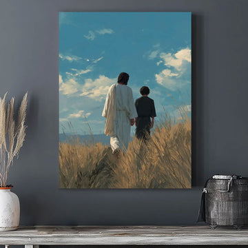 Jesus Walking With Child Canvas Print, Christian Faith Wall Art, Peaceful Spiritual Home Decor